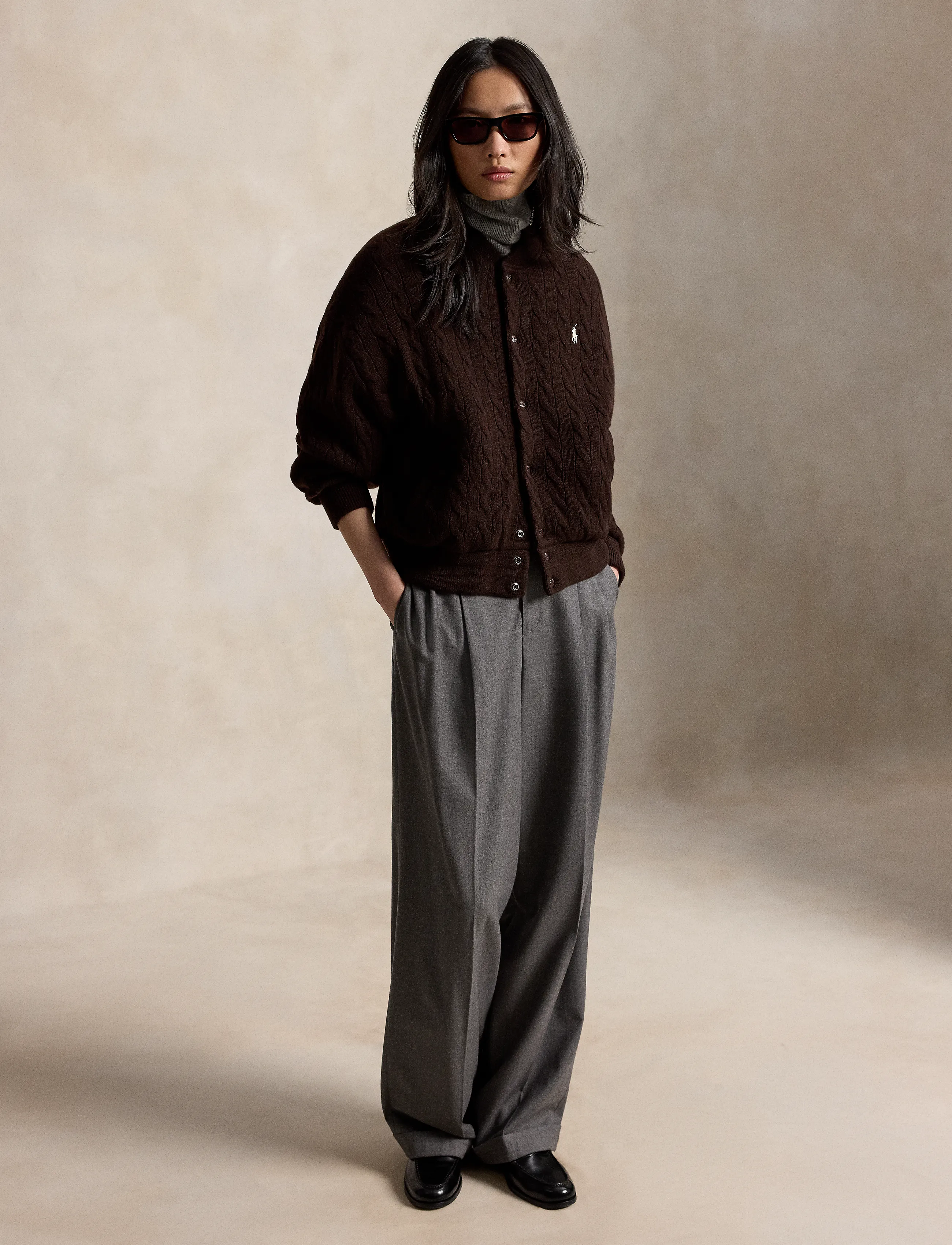 Polo Ralph Lauren - Cable-Knit Wool-Cashmere Snapped Jacket - vinterjackor - walnut brown mela - 4