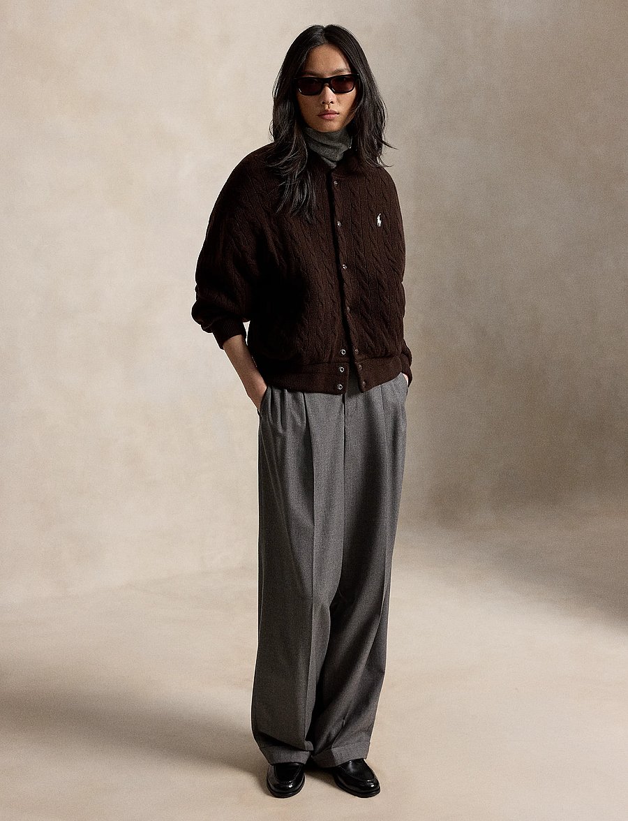 Polo Ralph Lauren - Cable-Knit Wool-Cashmere Snapped Jacket - vinterjackor - walnut brown mela - 4