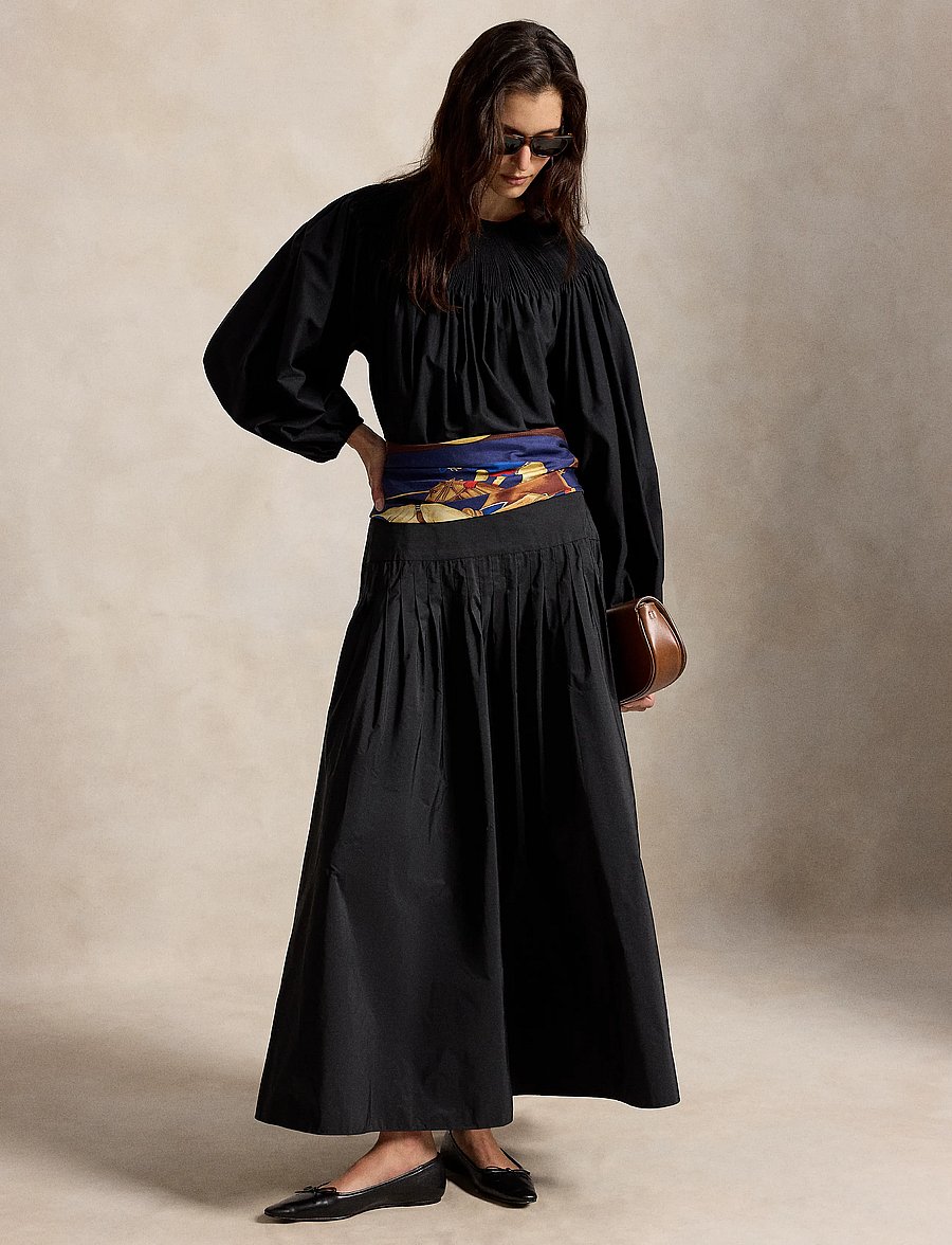 Polo Ralph Lauren - Pleated Taffeta Maxi Skirt - plisserade kjolar - polo black - 0