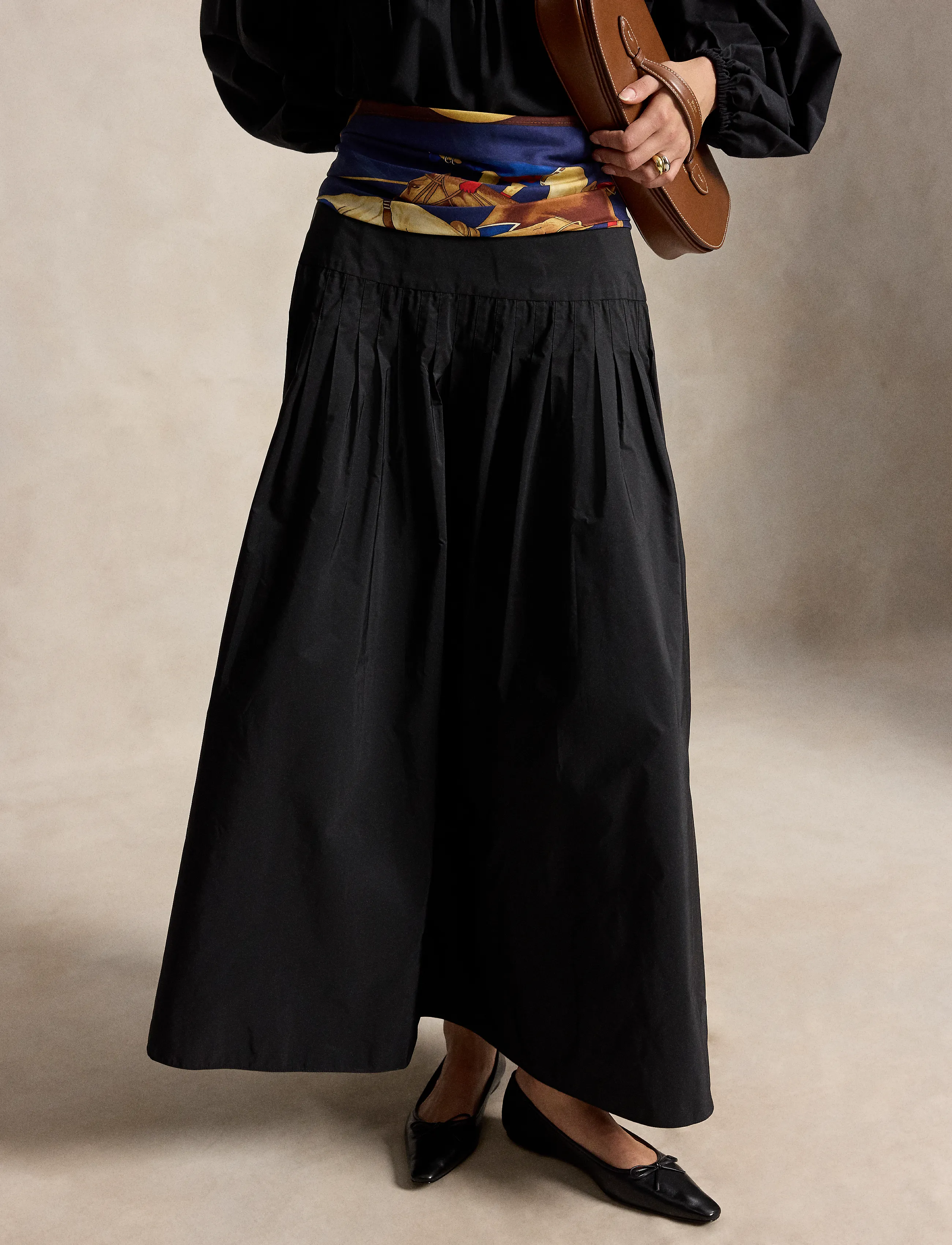 Polo Ralph Lauren - Pleated Taffeta Maxi Skirt - plisserade kjolar - polo black - 3