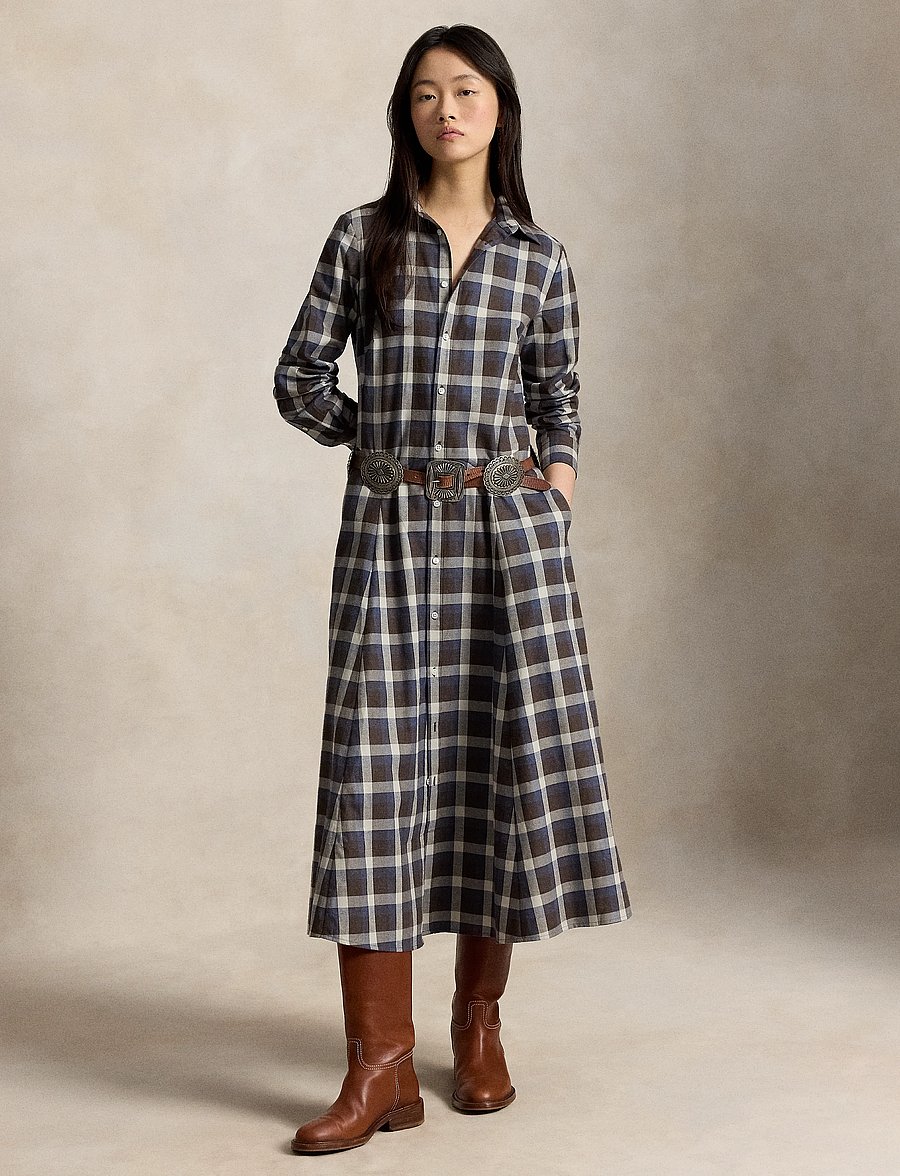 Polo Ralph Lauren - Plaid Cotton Twill Shirtdress - 2072 brown blue m - 1