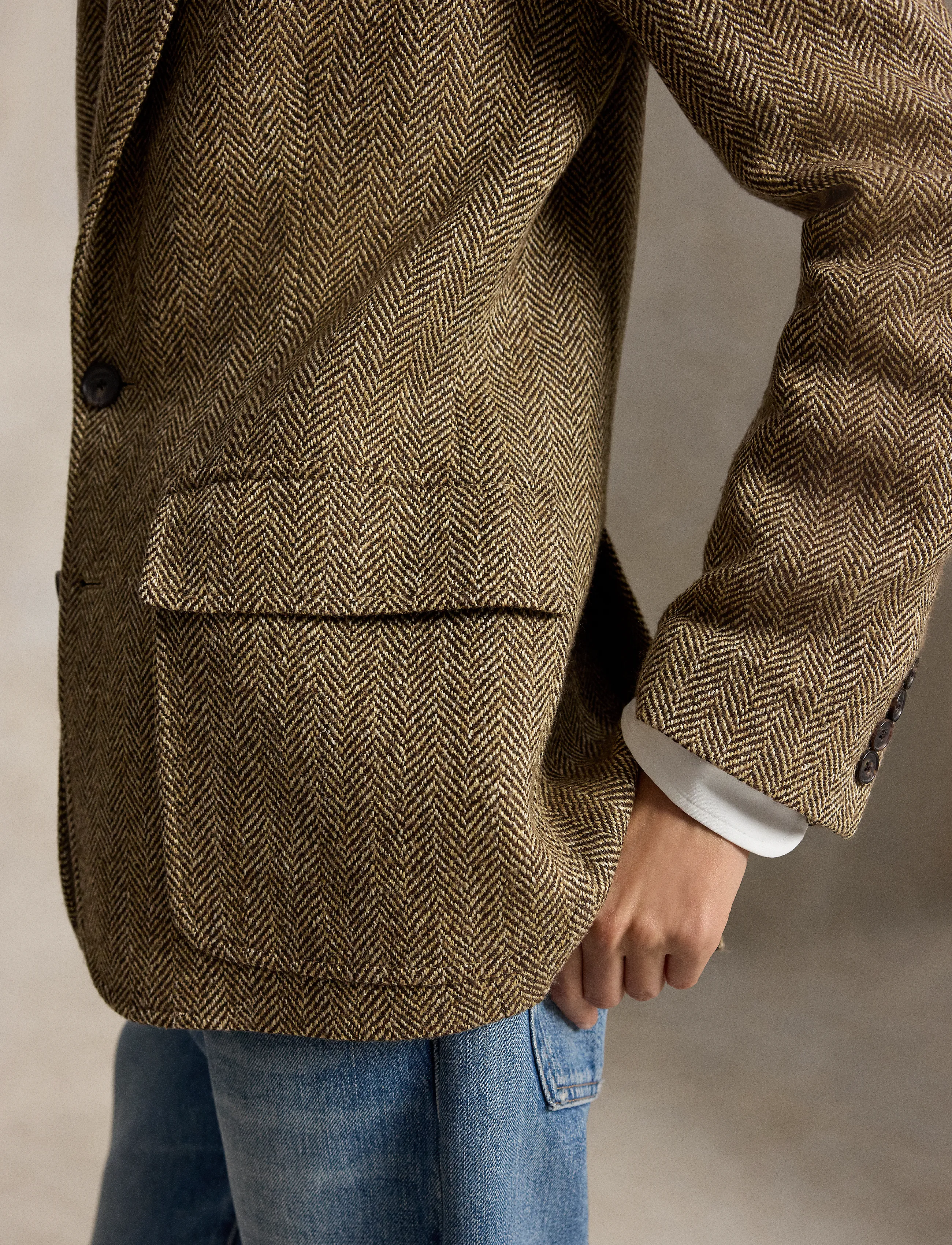 Polo Ralph Lauren - Single-Breasted Herringbone Blazer - single breasted blazers - brown/cream herri - 4