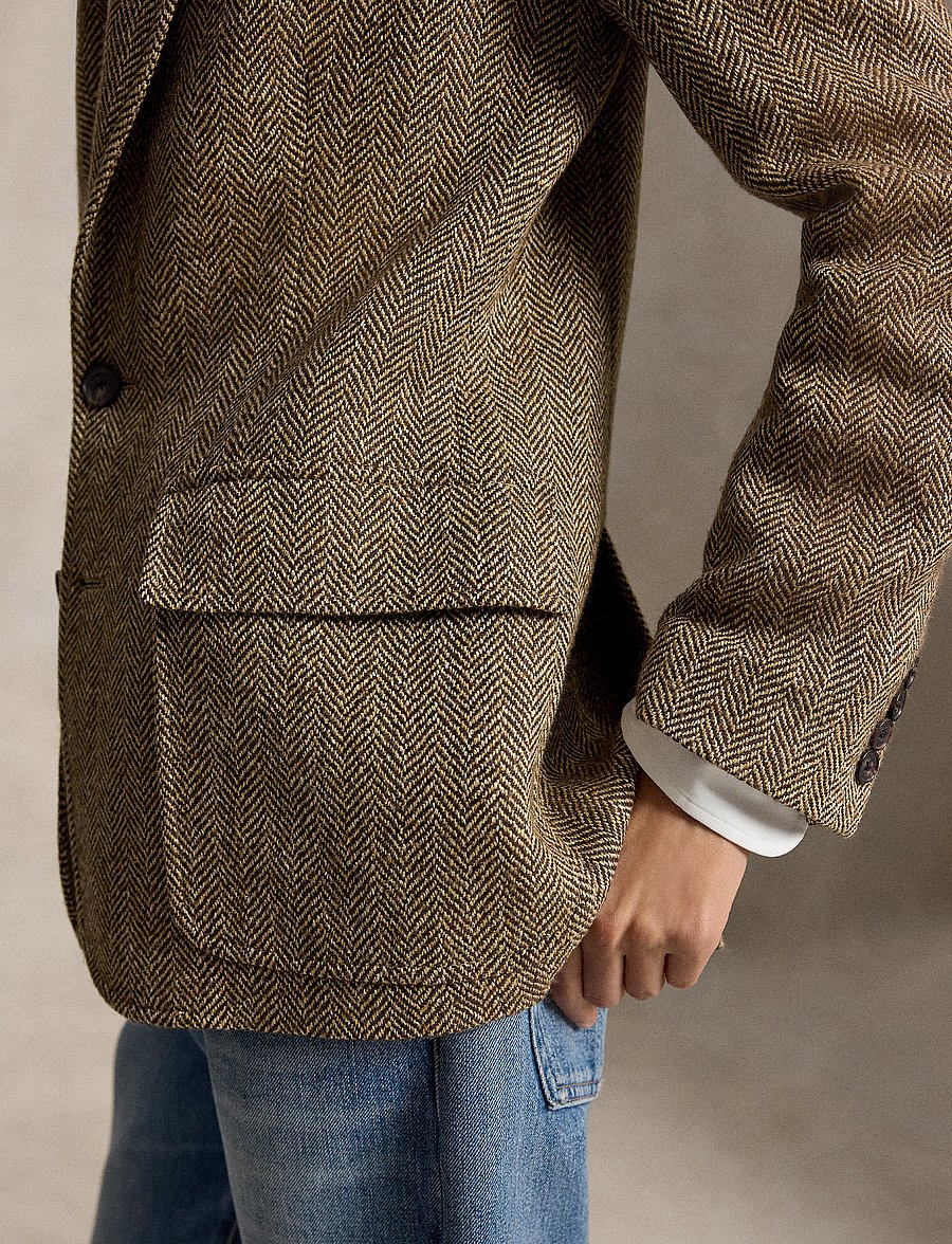 Polo Ralph Lauren - Single-Breasted Herringbone Blazer - single breasted blazers - brown/cream herri - 4