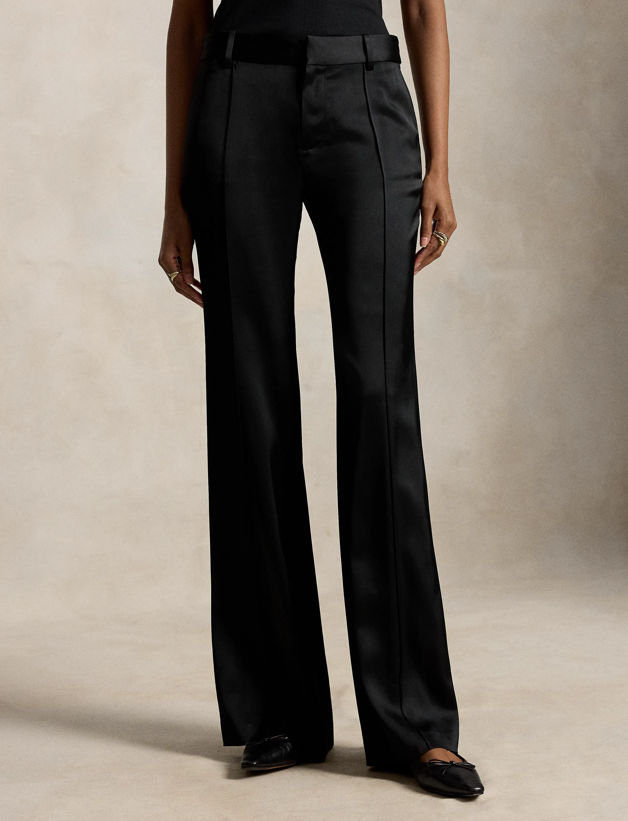 Polo Ralph Lauren Low-Rise Satin Kick-Flare Pant - Hosen - POLO BLACK / black