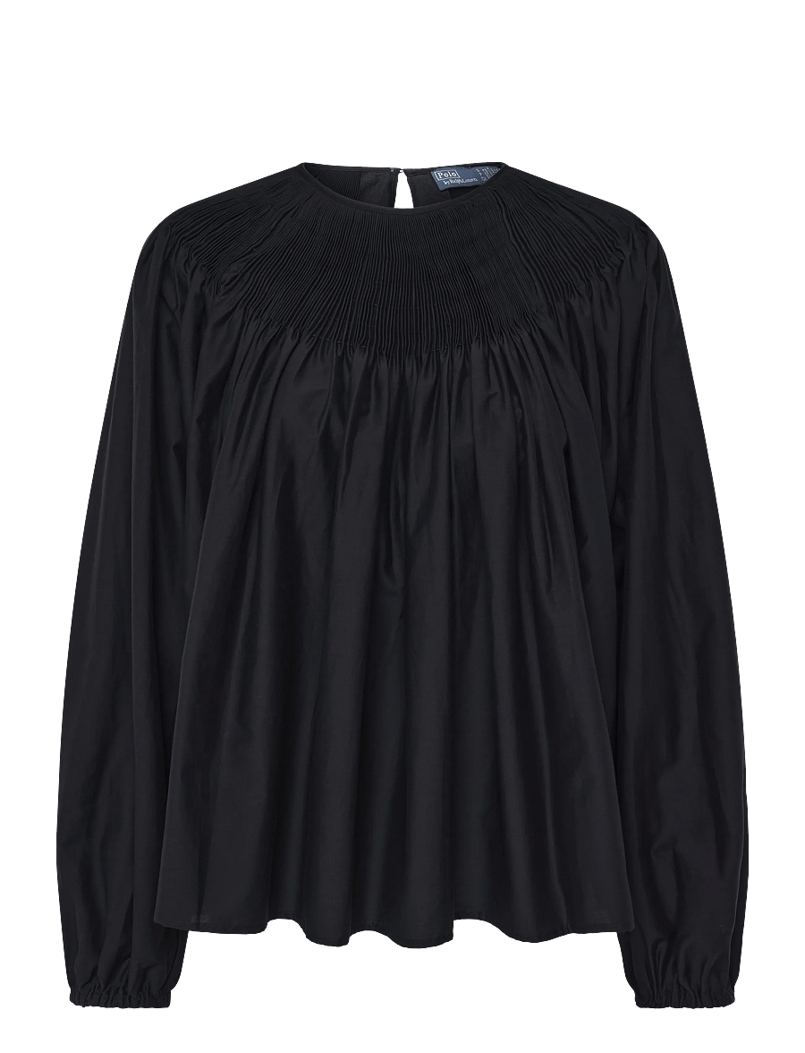 Polo Ralph Lauren - Cotton-Silk Pleated Shirt - long sleeved blouses - black - 2