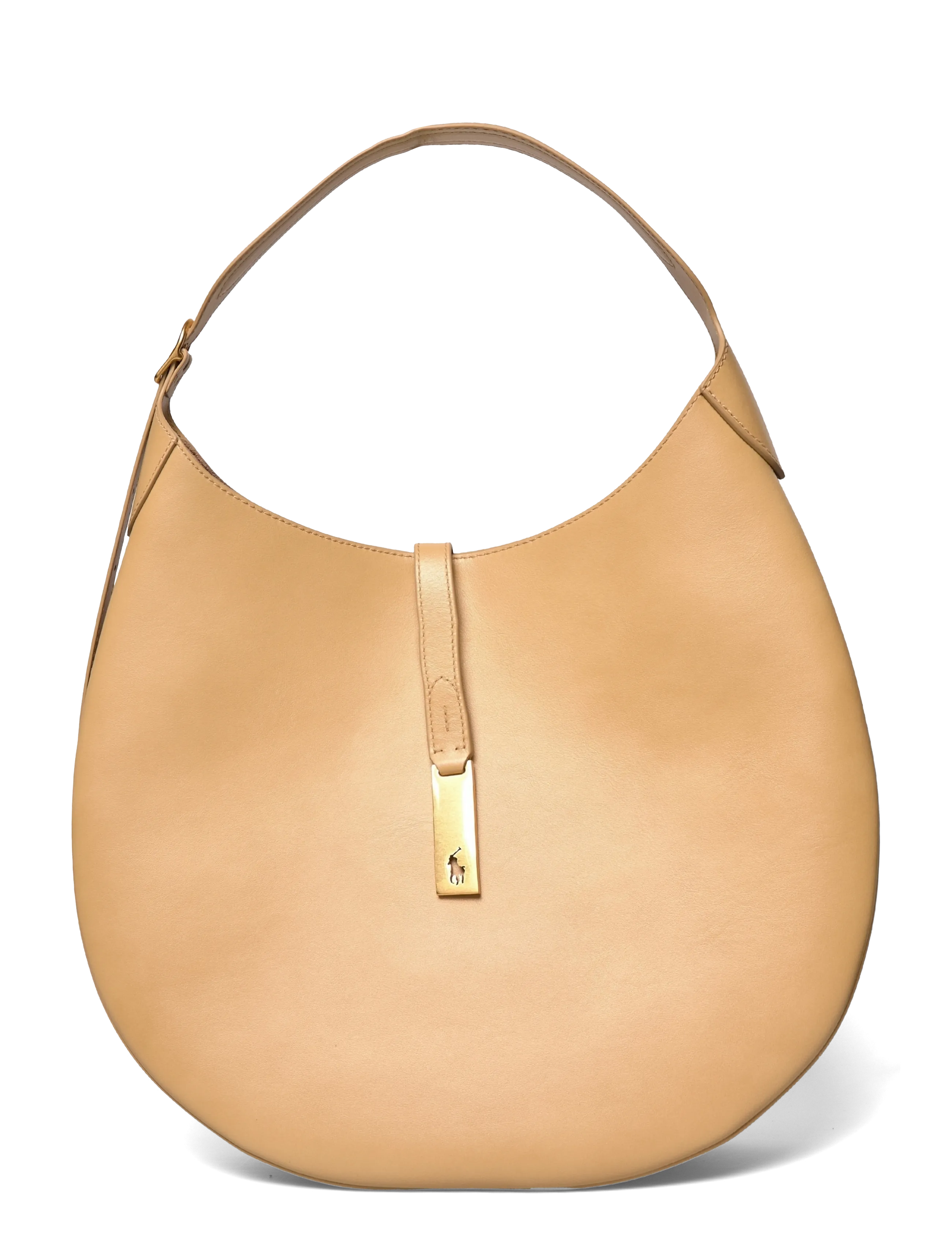 Polo Ralph Lauren Polo Id Calfskin Large Shoulder Bag, Kvinder, Hobo Skuldertaske, Beige, Str: ONE SIZE
