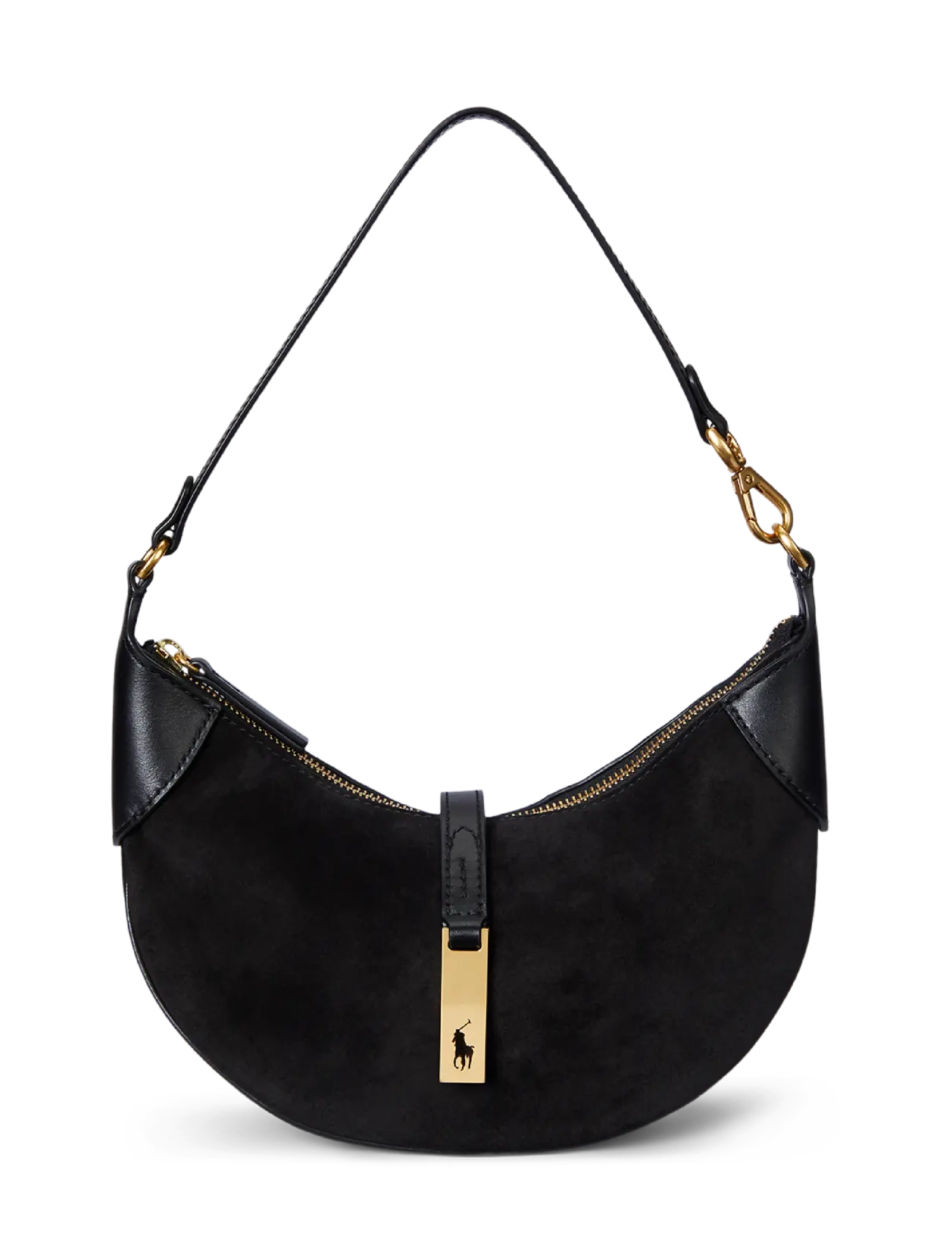 Polo Ralph Lauren Polo Id Suede Mini Shoulder Bag, Kvinder, Mini Halvmåne Skuldertaske, Sort, Str: ONE SIZE