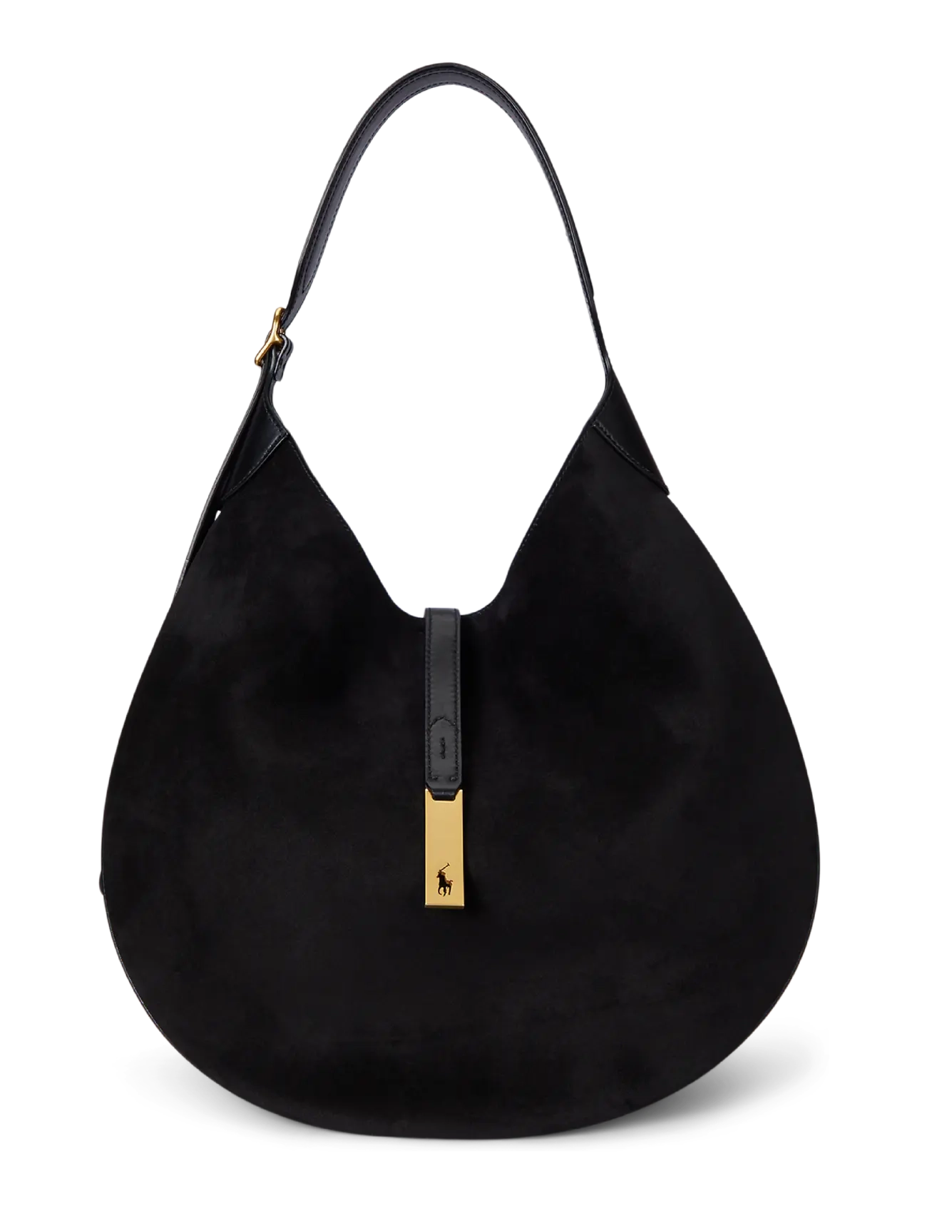 Polo Ralph Lauren SUEDE/LEATHER-P ID SHLDR-SBA-MED - Schultertaschen - BLACK/G L / black
