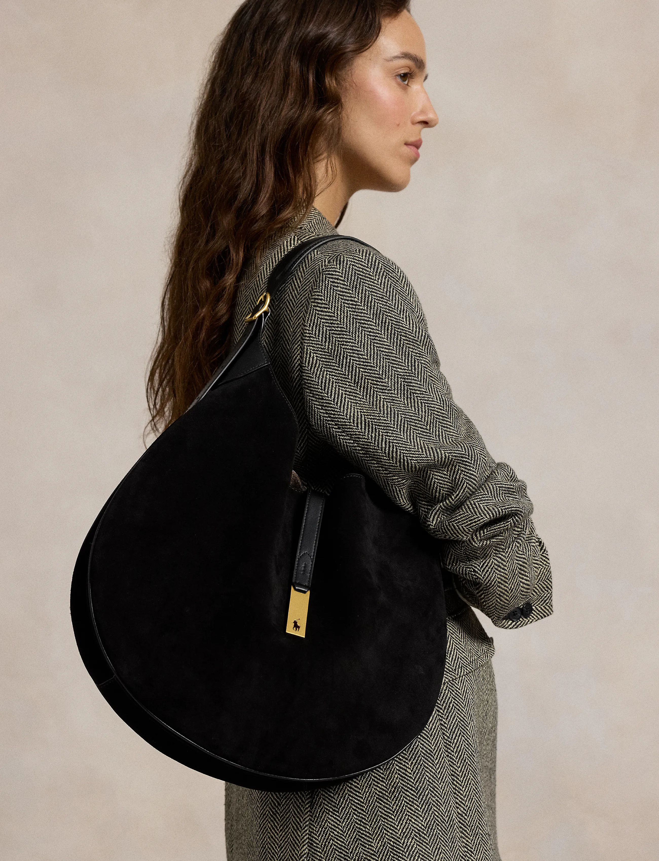 Polo Id Suede Large Shoulder Bag