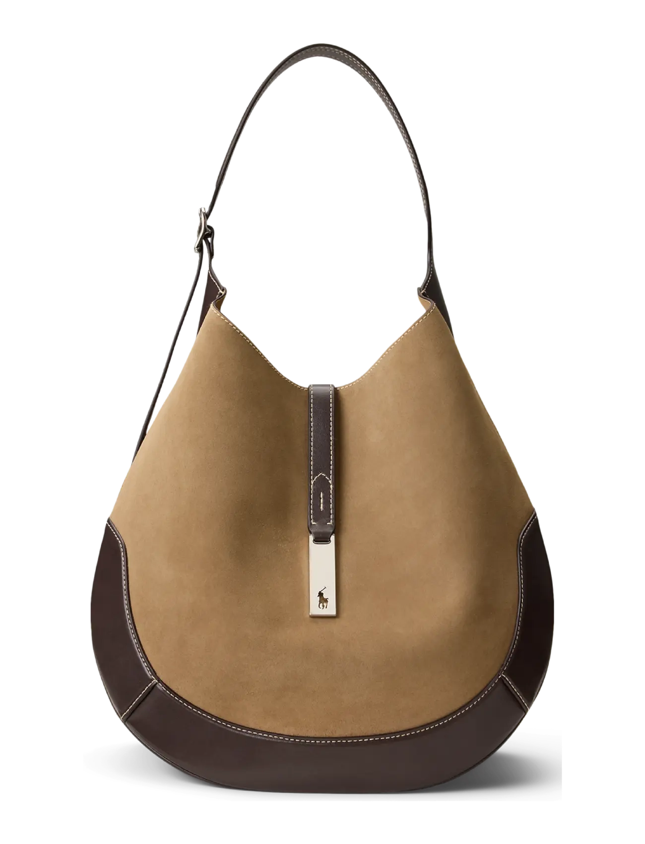Polo Ralph Lauren Polo Id Suede Large Shoulder Bag, Kvinder, Hobo Skuldertaske, Brun, Str: ONE SIZE