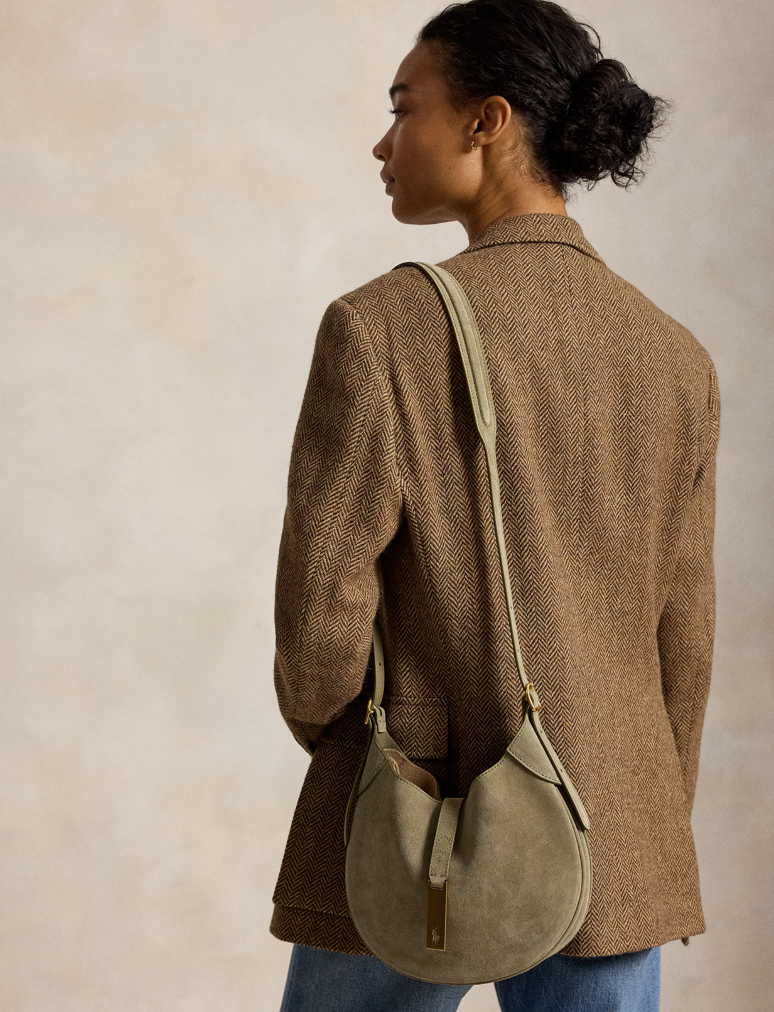 Polo Ralph Lauren Polo Id Suede Small Shoulder Bag, One Size, Khaki green, Tasker > Små Skuldertasker-Crossbody-Tasker, Dame