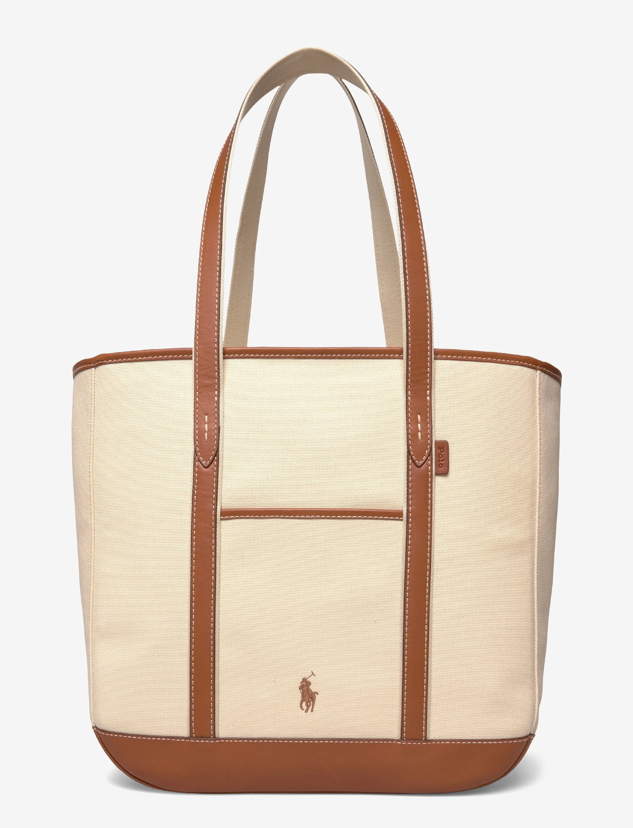 Polo Ralph Lauren - Leather-Trim Canvas Medium Shopper Tote - totes - ecru/cuoio - 0