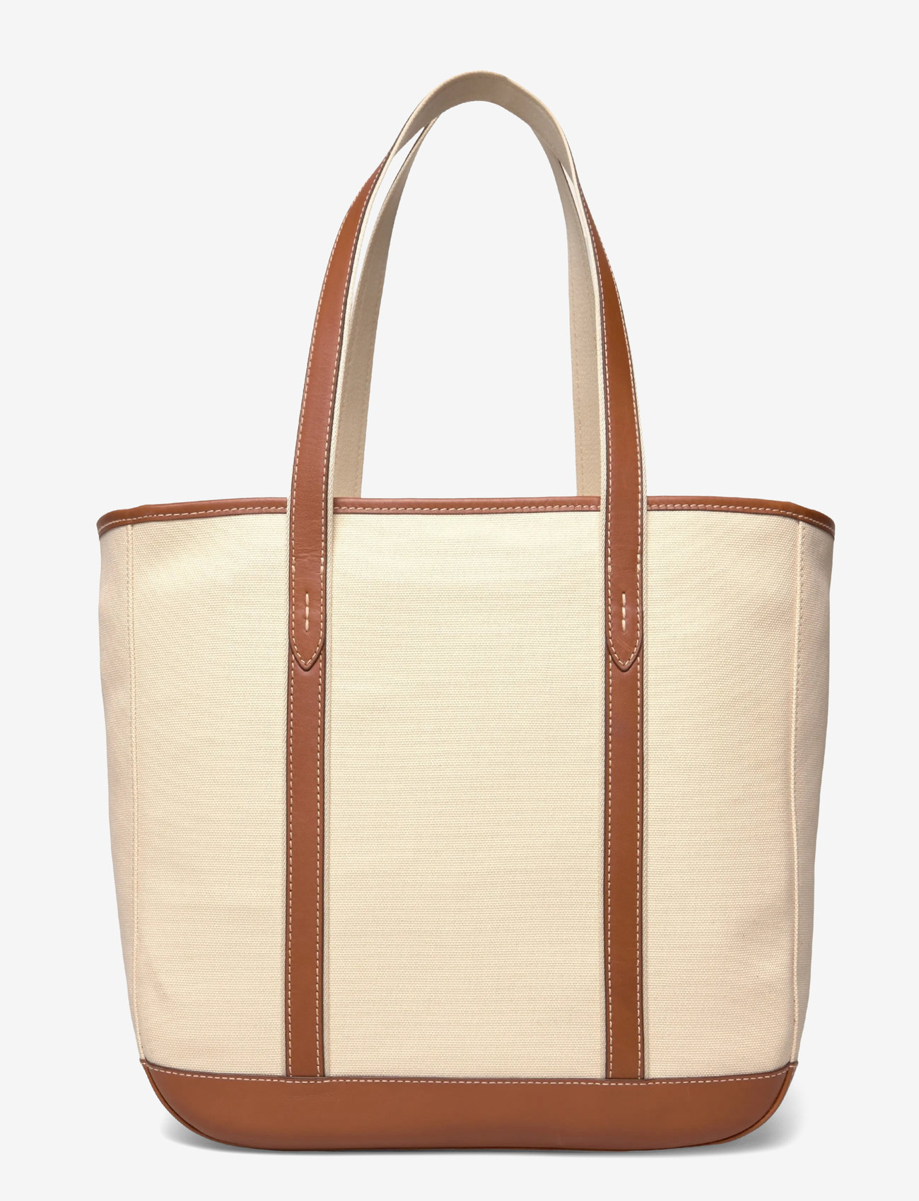 Polo Ralph Lauren - Leather-Trim Canvas Medium Shopper Tote - totes - ecru/cuoio - 1