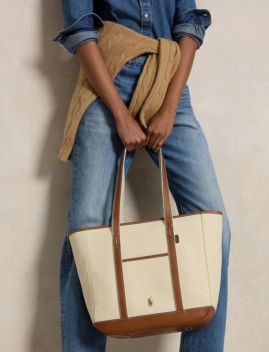 Polo Ralph Lauren - CANVAS/LEATHER-MD SHP TTE-TTE-MED - sacs en toile - ecru/cuoio - 0