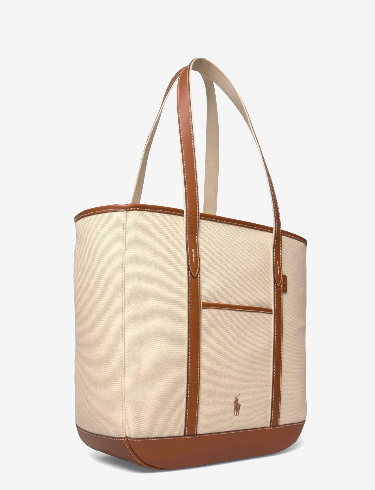 Polo Ralph Lauren - Leather-Trim Canvas Medium Shopper Tote - totes - ecru/cuoio - 2