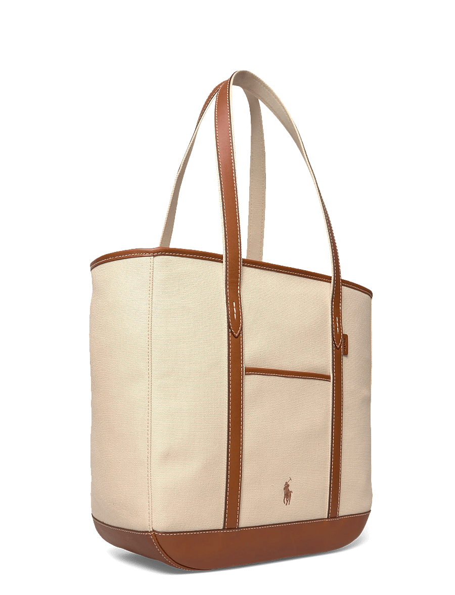 Polo Ralph Lauren - CANVAS/LEATHER-MD SHP TTE-TTE-MED - sacs en toile - ecru/cuoio - 3
