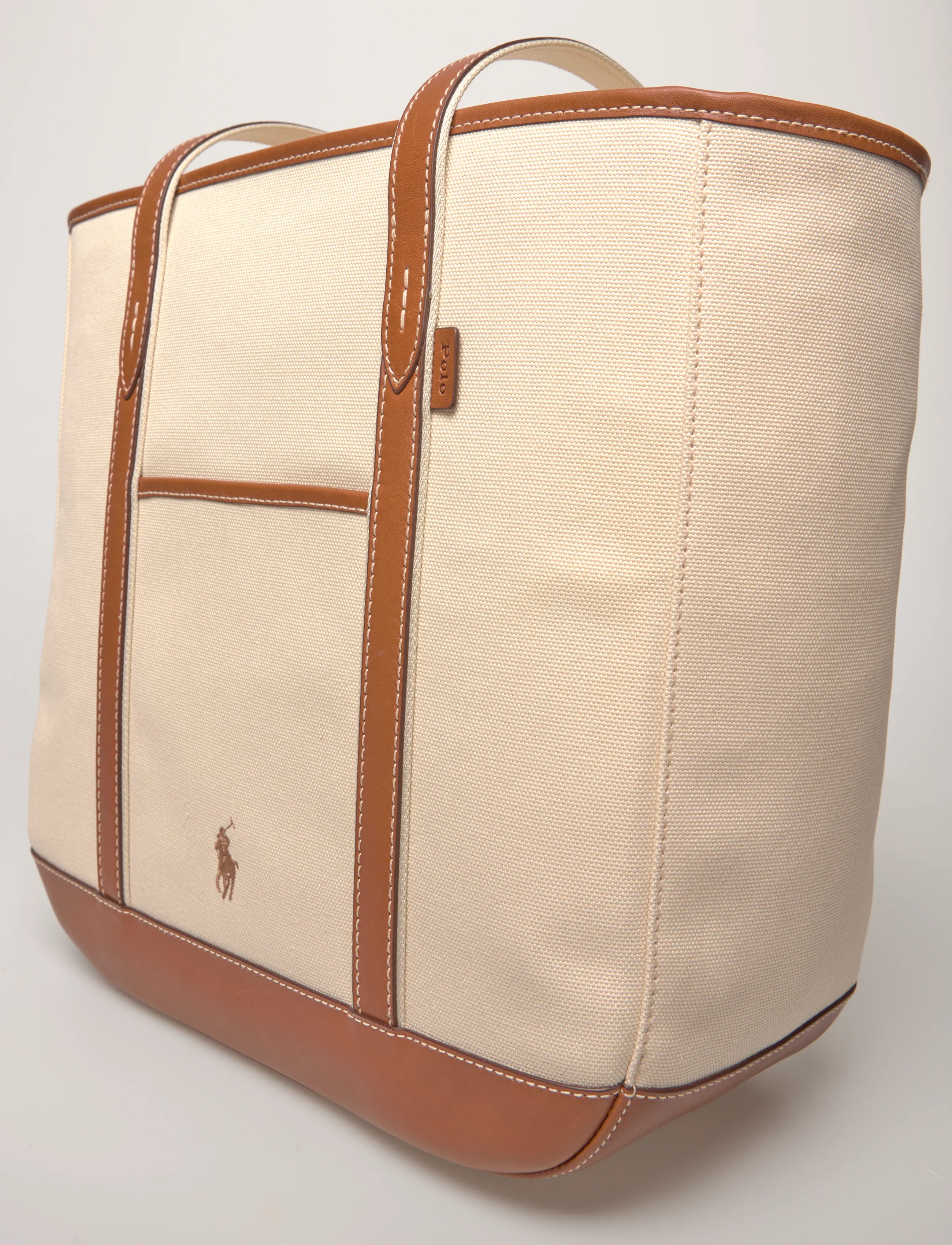 Polo Ralph Lauren - CANVAS/LEATHER-MD SHP TTE-TTE-MED - sacs en toile - ecru/cuoio - 5