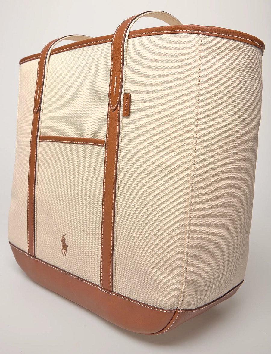 Polo Ralph Lauren - CANVAS/LEATHER-MD SHP TTE-TTE-MED - sacs en toile - ecru/cuoio - 5