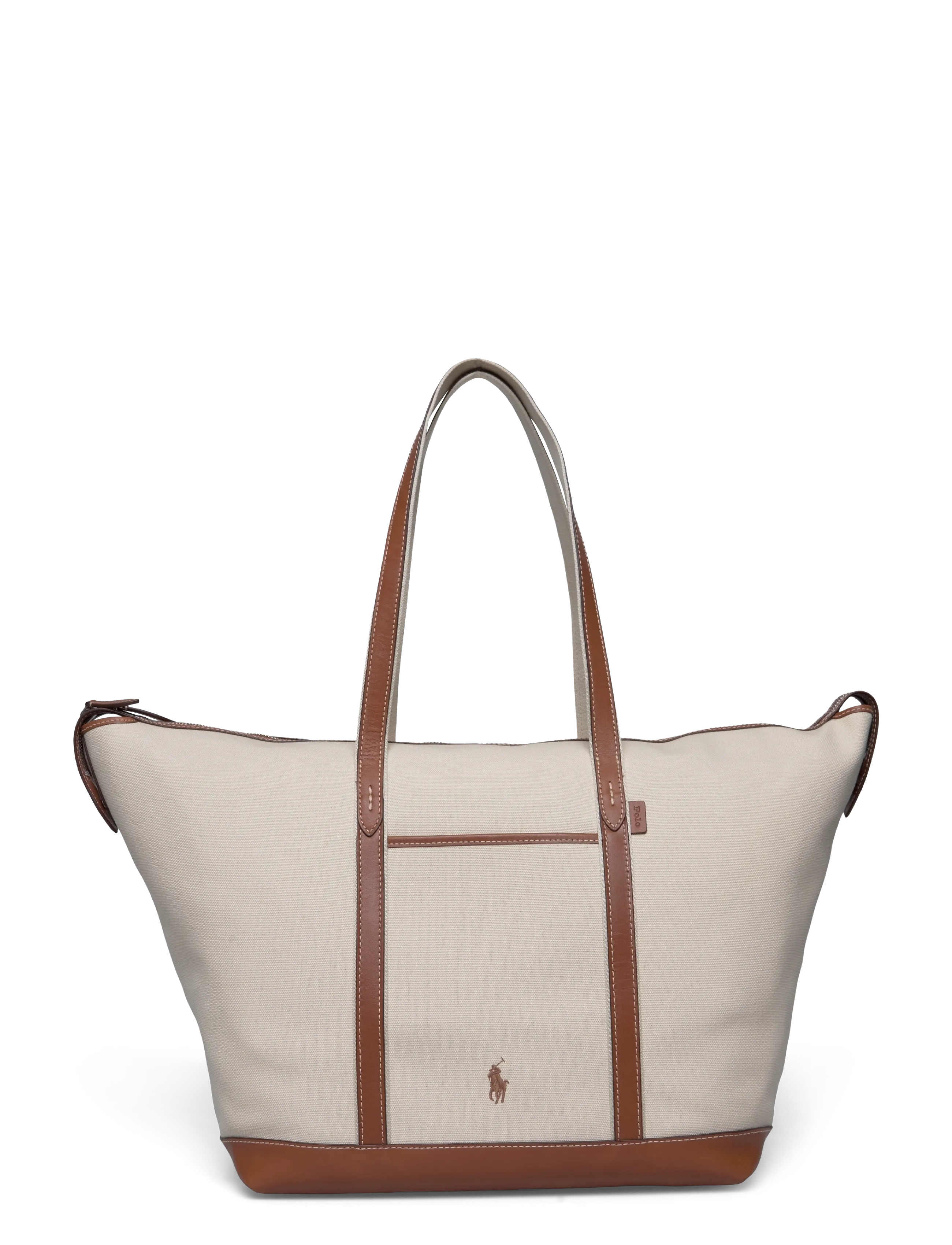 Polo Ralph Lauren Canvas/Leather-Lg Shp Tte-Tte-Lrg, Kvinder, Stor Lærredstaske, Cream, Str: ONE SIZE
