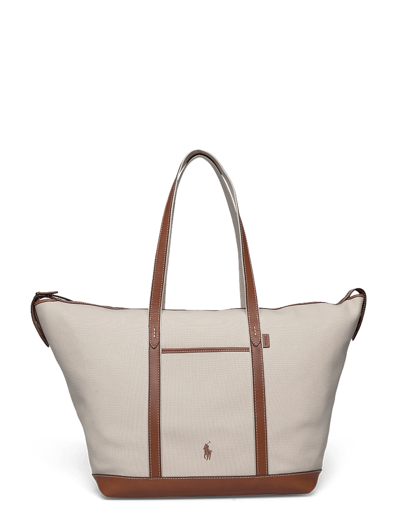 Polo Ralph Lauren - Leather-Trim Canvas Large Shopper Tote - shoppers - ecru/cuoio - 0