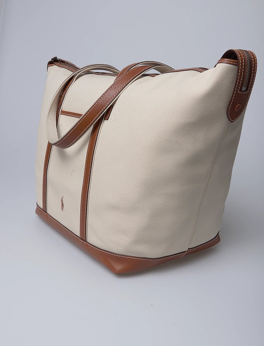 Polo Ralph Lauren - CANVAS/LEATHER-LG SHP TTE-TTE-LRG - cabas - ecru/cuoio - 3