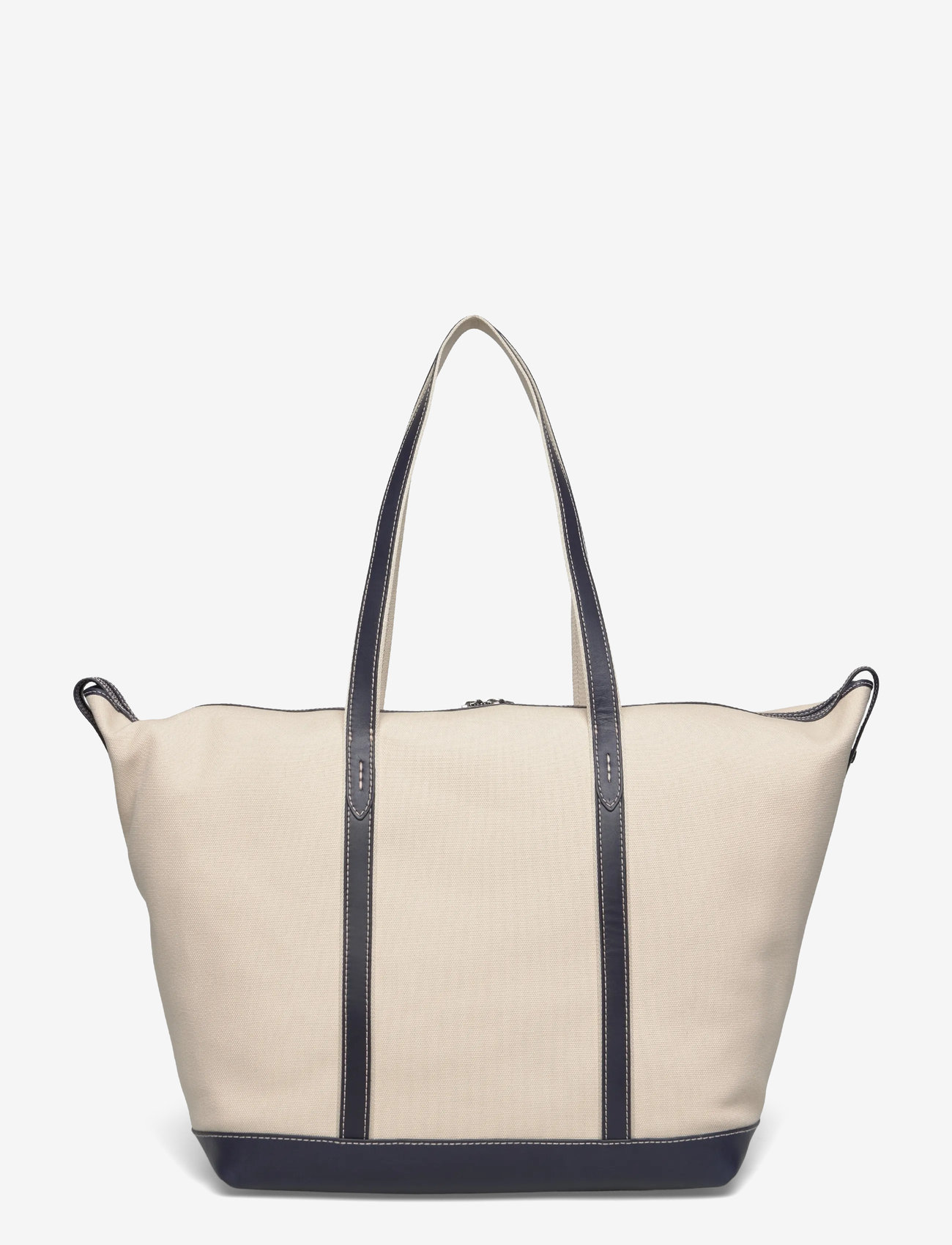 Polo Ralph Lauren - Leather-Trim Canvas Large Shopper Tote - shoppingväskor - ecru/navy - 1