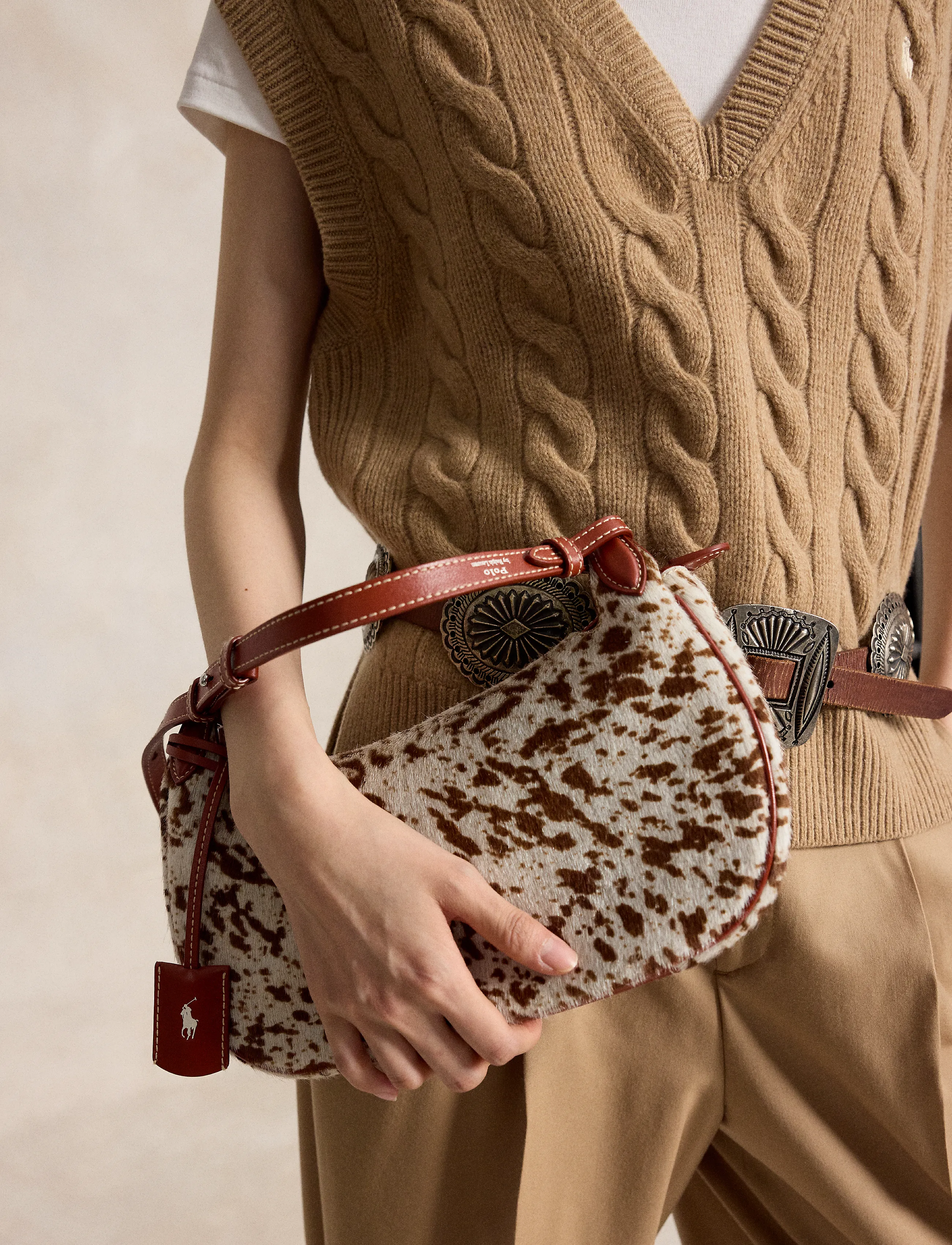 Polo Ralph Lauren Haircalf-Ply Slng Shd-Sba-Sma, One Size, Brown, Tasker > Små Skuldertasker-Crossbody-Tasker, Dame