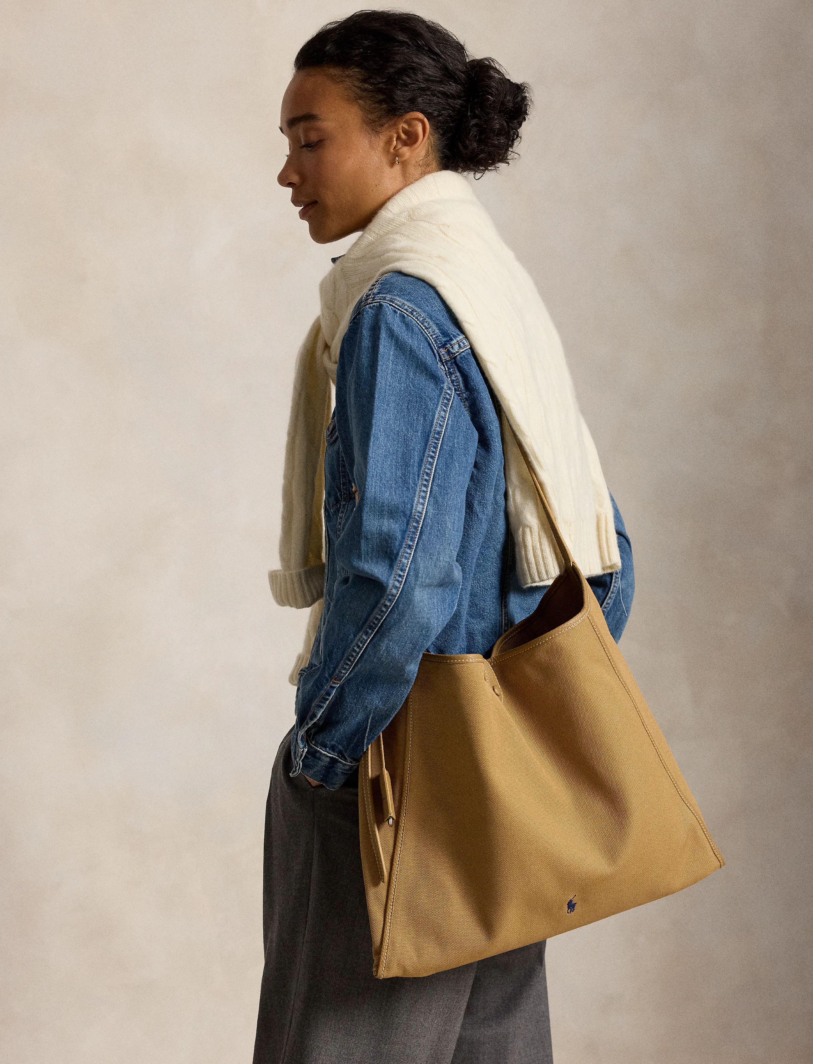 Polo Ralph Lauren Canvas/Leather-Ply Mssenger-Tte-Lrg, One Size, Bags, Beige - Small Shoulder Bags-crossbody Frauen