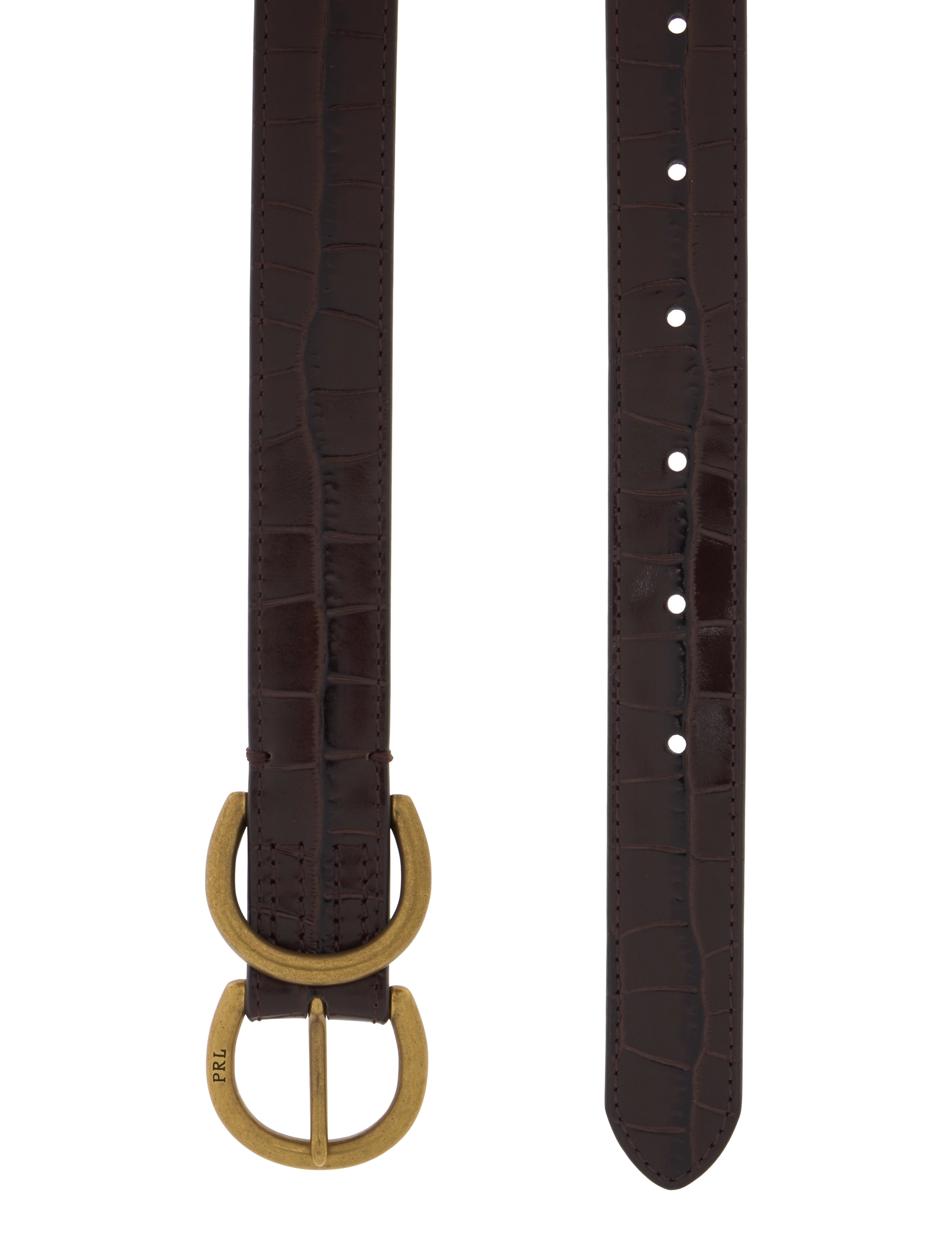 Polo Ralph Lauren - Slim Croc-Embossed Double D-Ring Belt - chocolate - 1