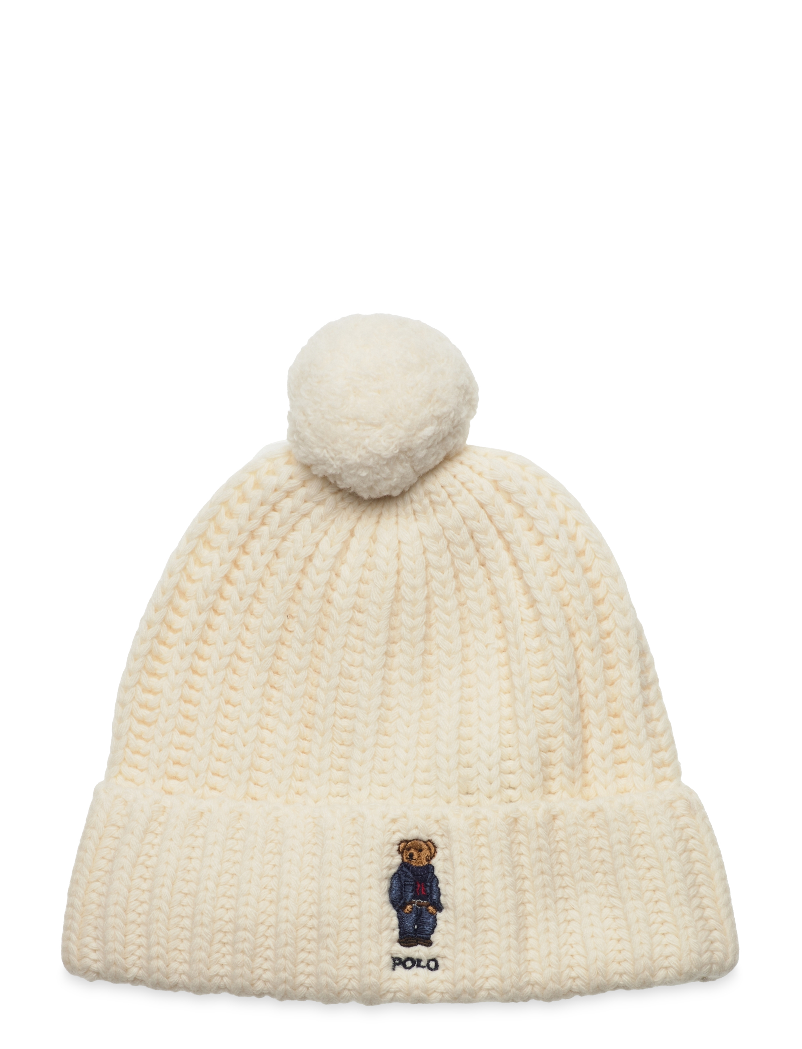 Polo Ralph Lauren Rws Wool Recyc Nyln-Pom Dnm Bear Be, One Size, Cream, Hovedbeklædning > Huer, Dame