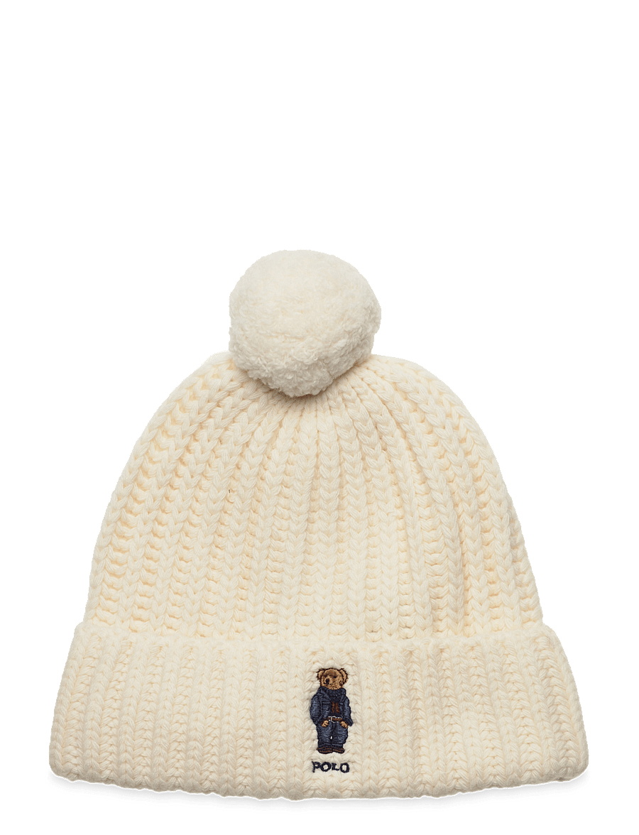 Polo Ralph Lauren - RWS WOOL RECYC NYLN-POM DNM BEAR BE - bonnets & casquettes - cream - 0