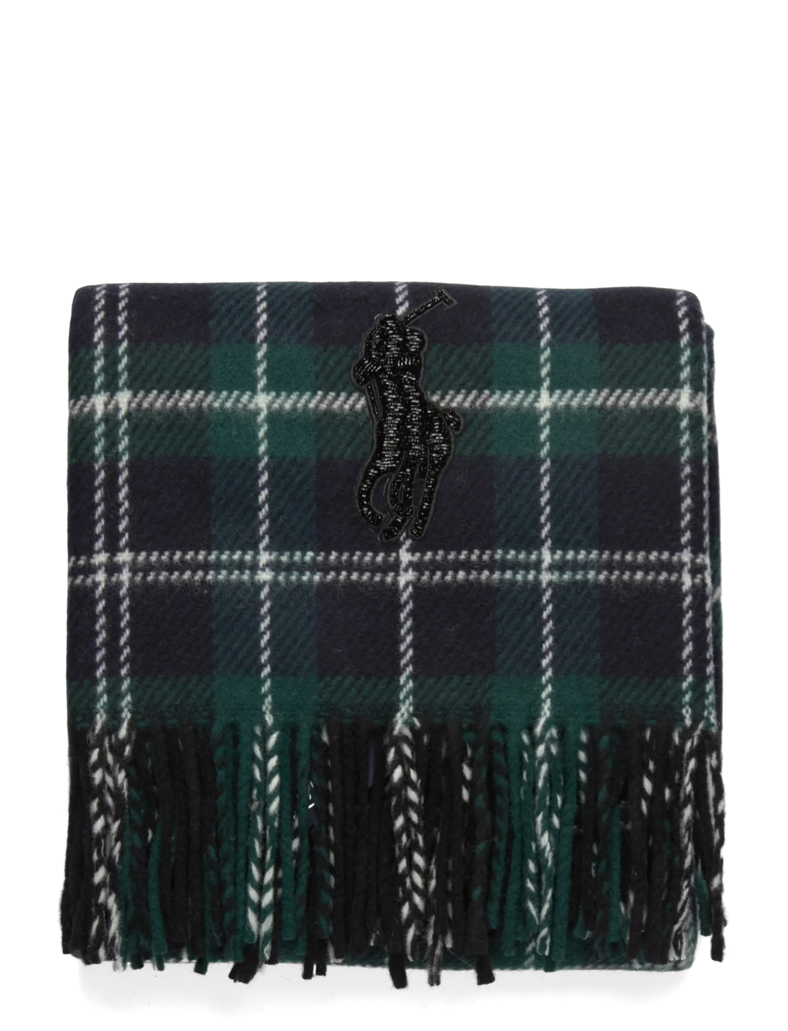 Polo Ralph Lauren - Beaded Big Pony Plaid Wool Scarf - hverdags stil - navy - 1