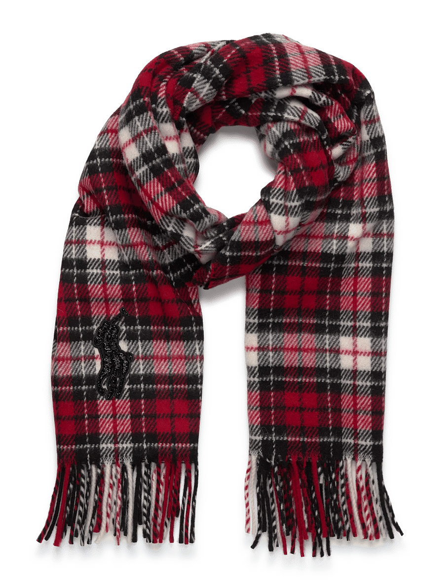 Polo Ralph Lauren - Beaded Big Pony Plaid Wool Scarf - alltags-style - red - 0