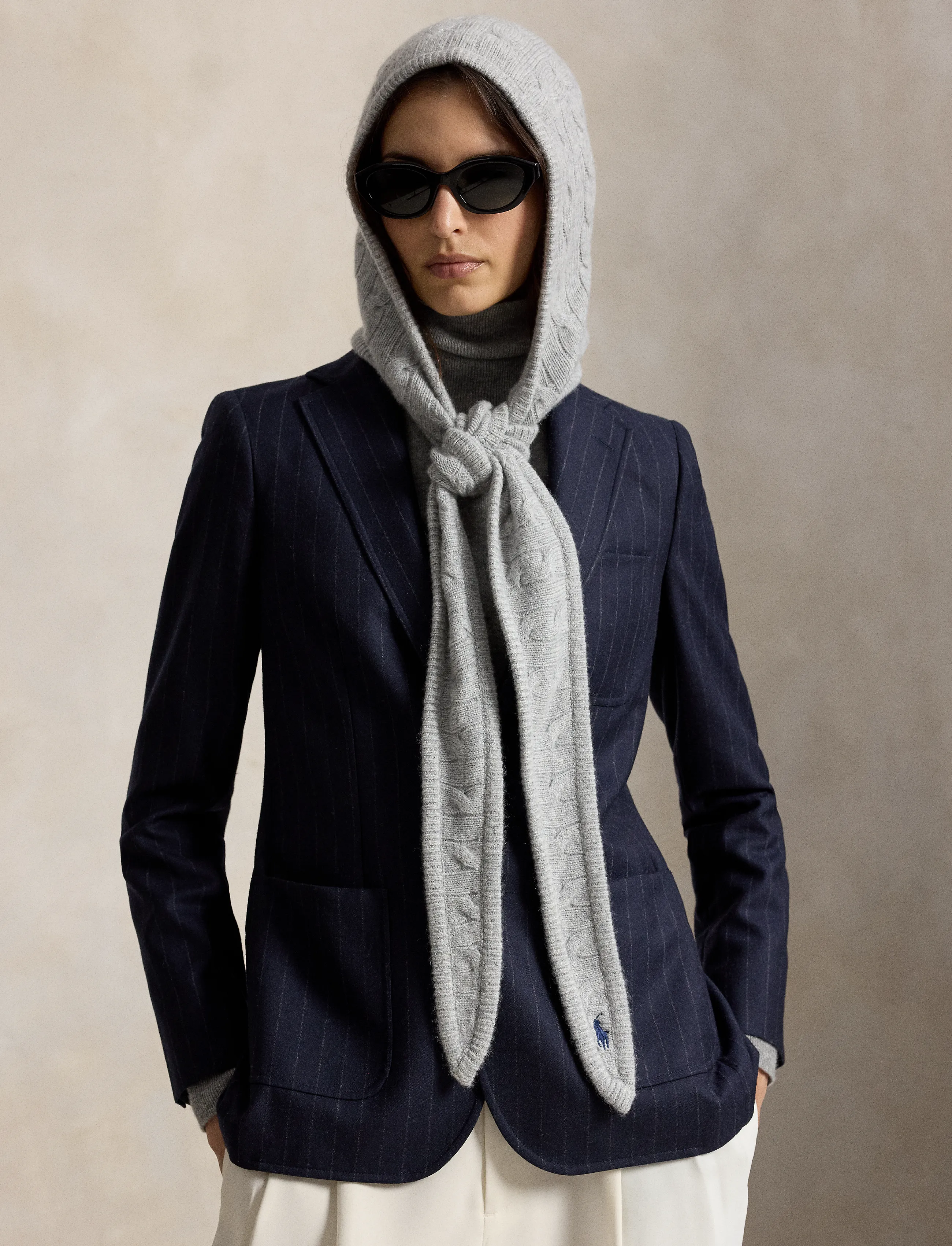Polo Ralph Lauren Cable-Knit Wool-Cashmere Wrap Snood - Ralph Lauren - SOFT GREY / grey