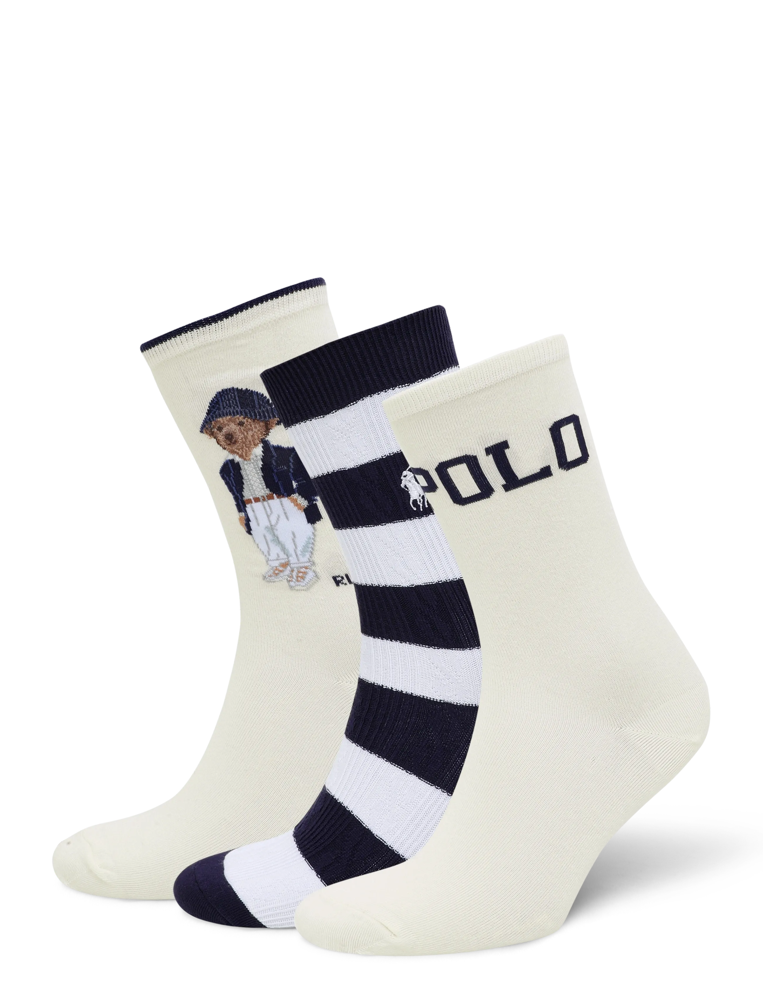 Polo Ralph Lauren Polo Bear Striped Crew Sock 3-Pack - Underkläder - IVORY / cream