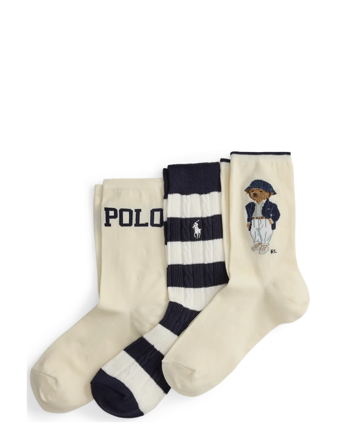 Polo Ralph Lauren Polo Bear Striped Crew Sock 3-Pack - Ralph Lauren - IVORY / cream