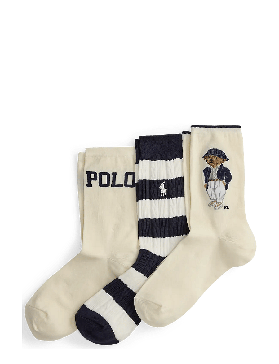 Polo Ralph Lauren - Polo Bear Striped Crew Sock 3-Pack - normale socken - ivory - 0
