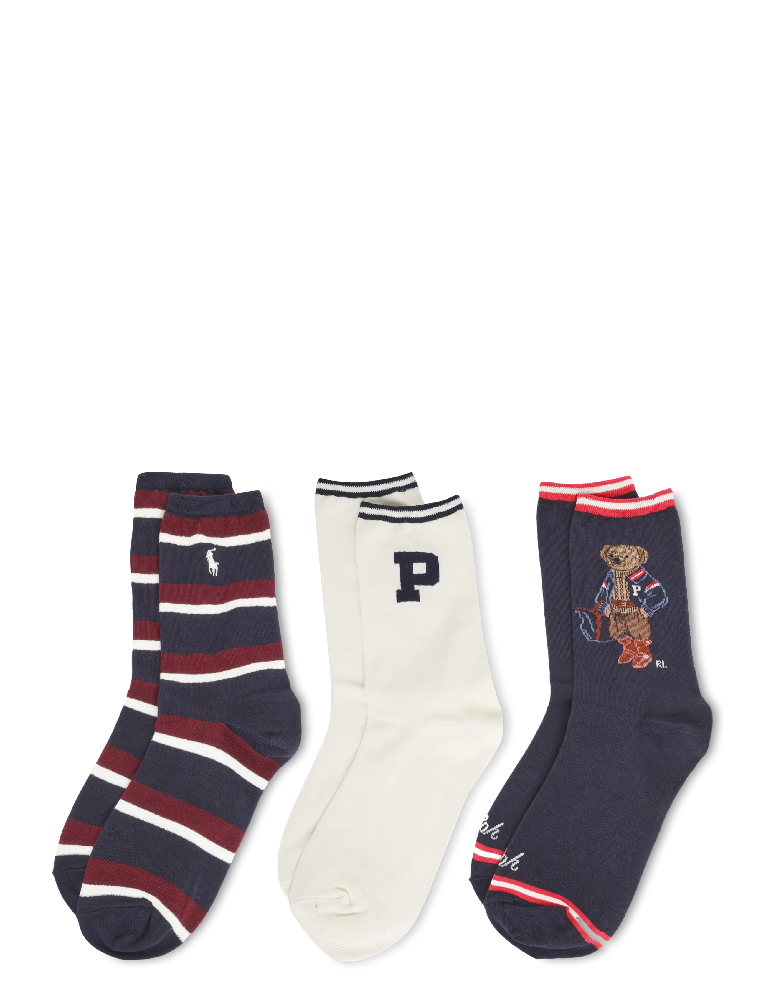 Polo Ralph Lauren - Polo Bear Striped Sock 3-Pack - vanliga strumpor - navy - 1