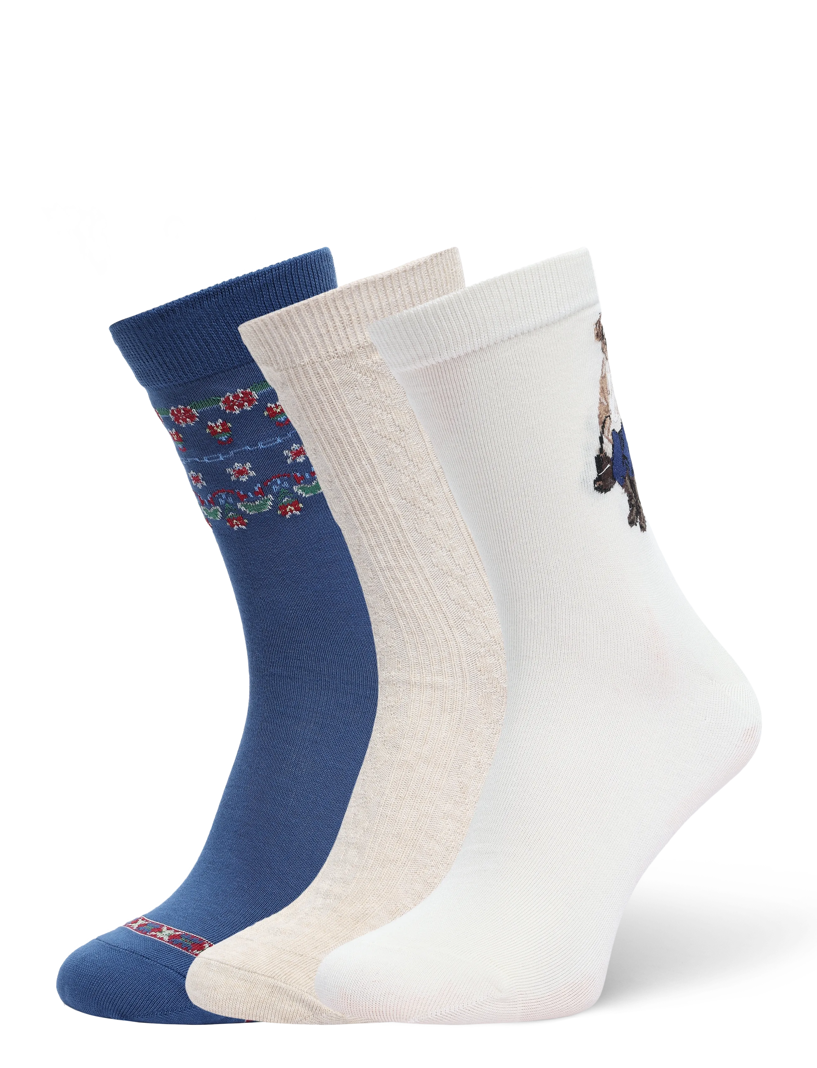 Polo Ralph Lauren Polo Bear Floral Crew Sock 3-Pack - Aluspesu - IVORY / cream