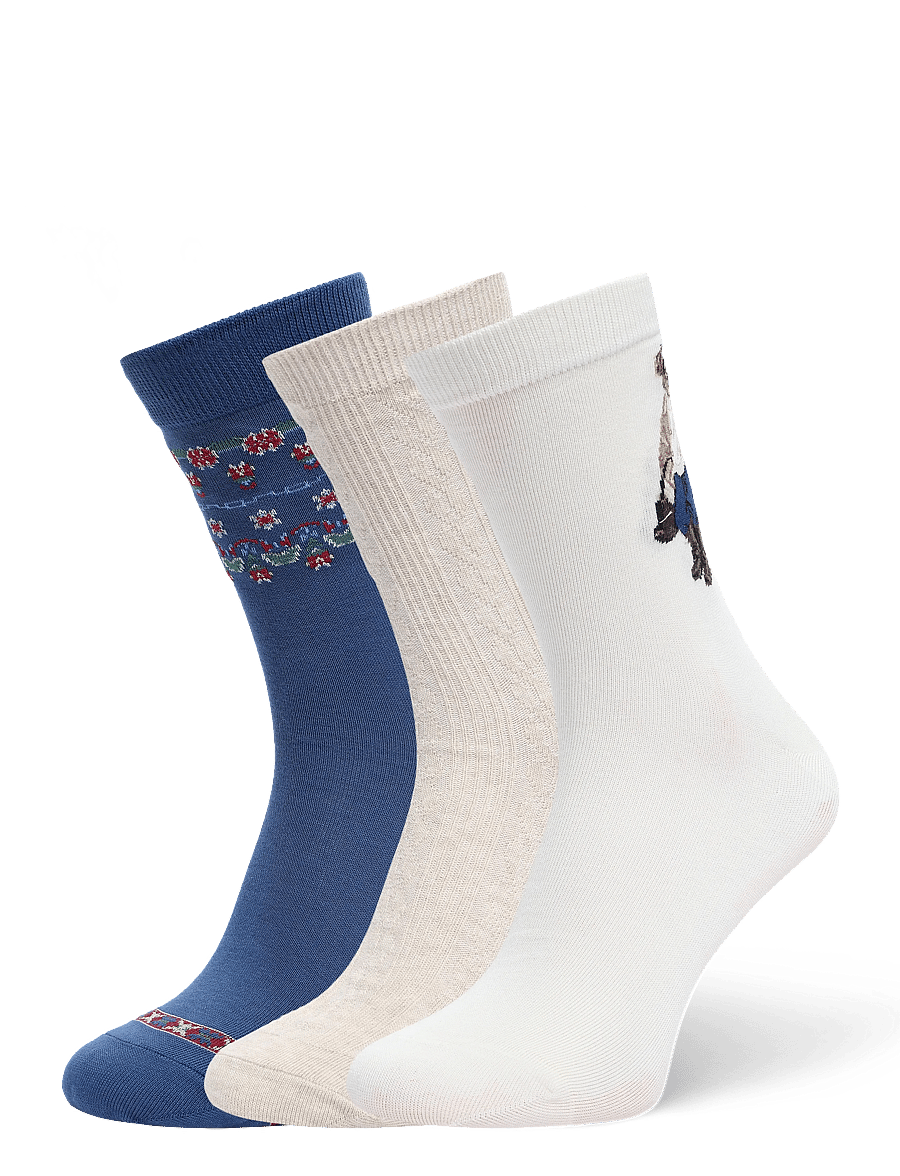 Polo Ralph Lauren - Polo Bear Floral Crew Sock 3-Pack - klassikalised sokid - ivory - 0