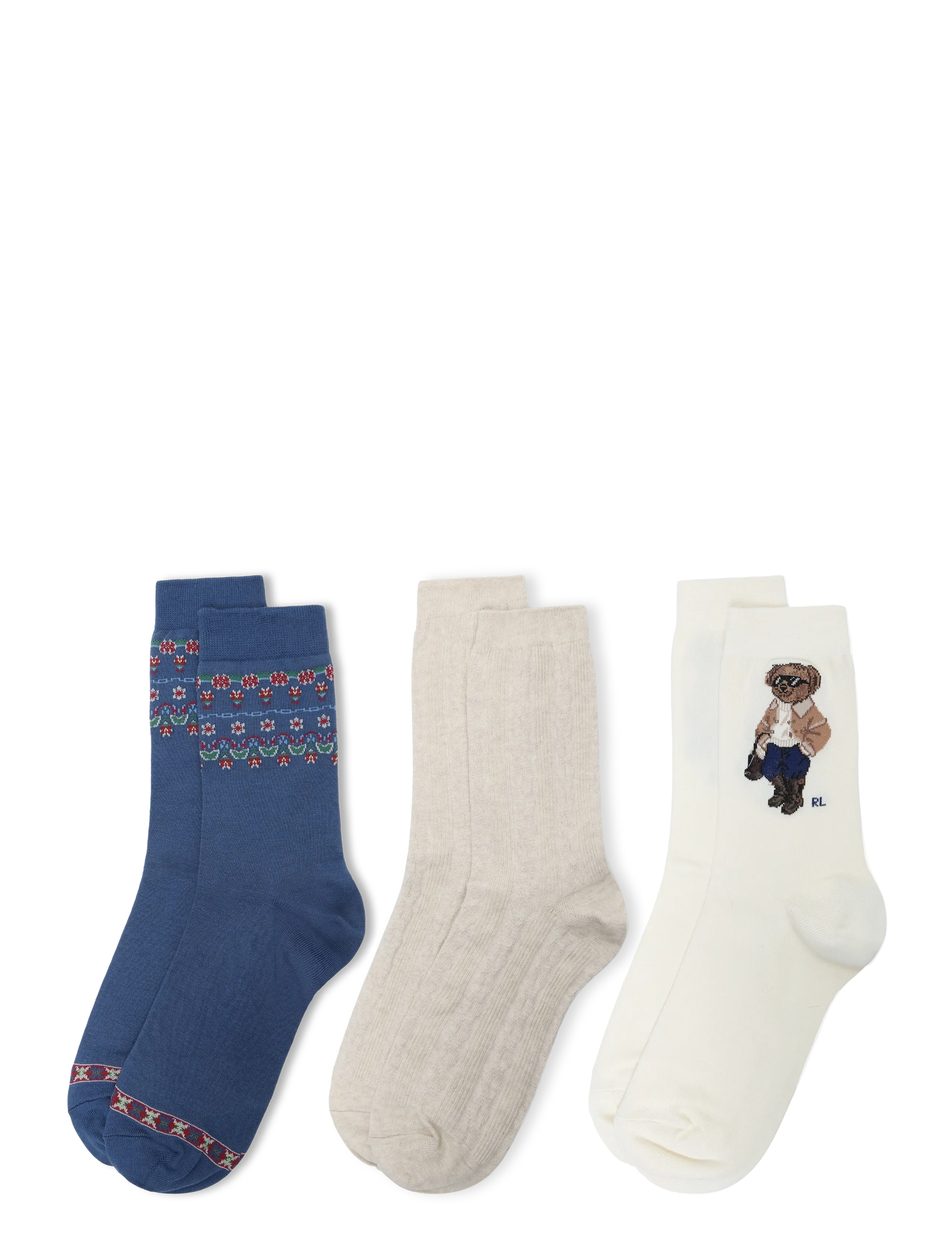Polo Ralph Lauren - Polo Bear Floral Crew Sock 3-Pack - klassikalised sokid - ivory - 1