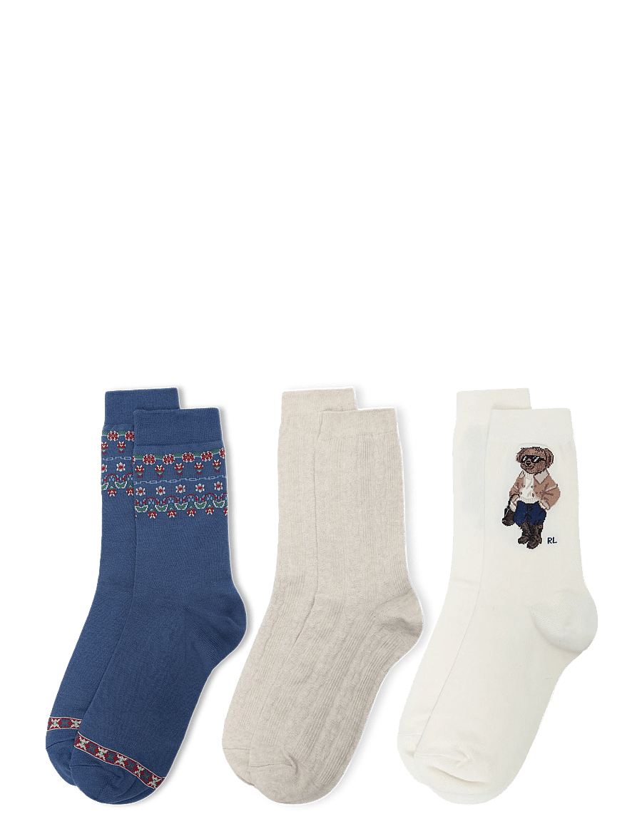 Polo Ralph Lauren - Polo Bear Floral Crew Sock 3-Pack - klassikalised sokid - ivory - 1