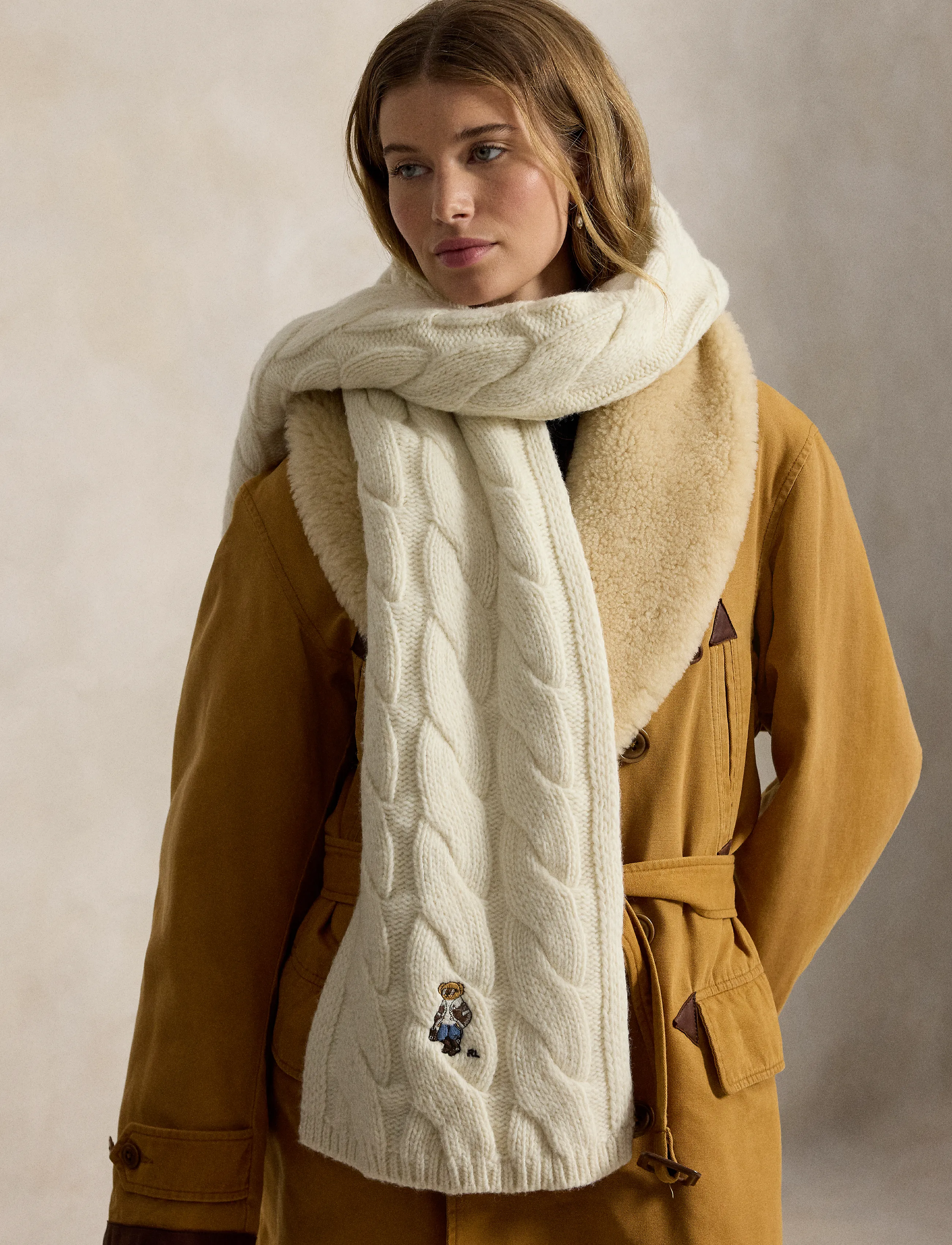 Winter Polo Bear Cable Wool Scarf