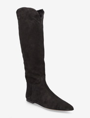 Suede Knee-High Flat Boot - BLACK