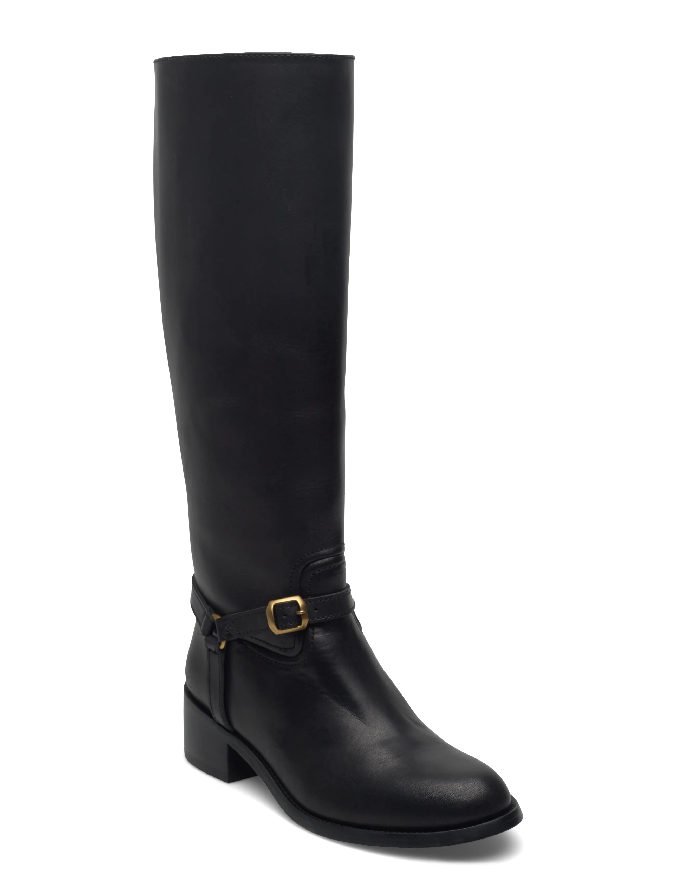 Polo Ralph Lauren Harness Burnished Leather Riding Boot, 41, Black, Tall Boots > Knee High Boots, Dame