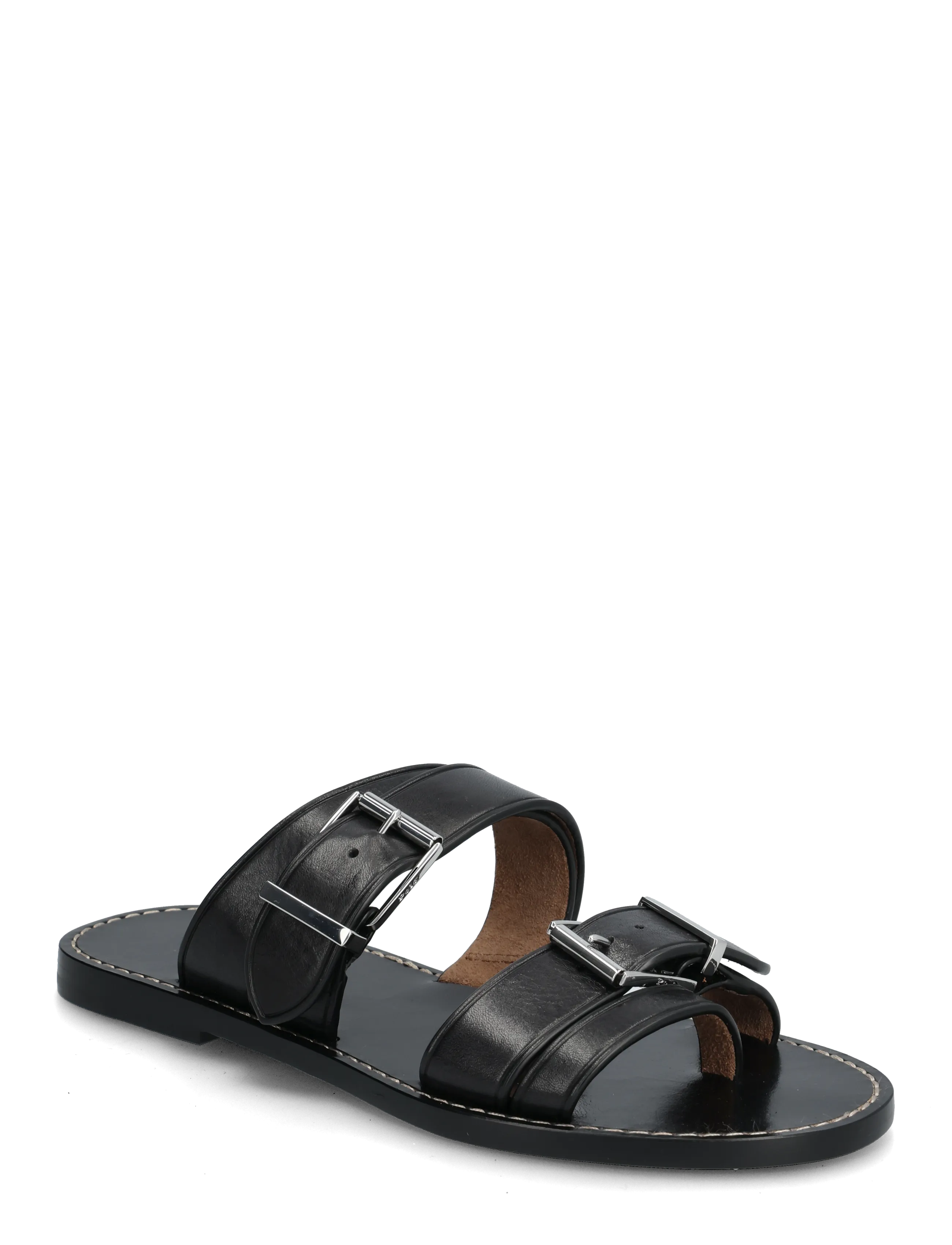 Polo Ralph Lauren Buckle-Detail Leather Slide Sandal - Sandalen - BLACK / black
