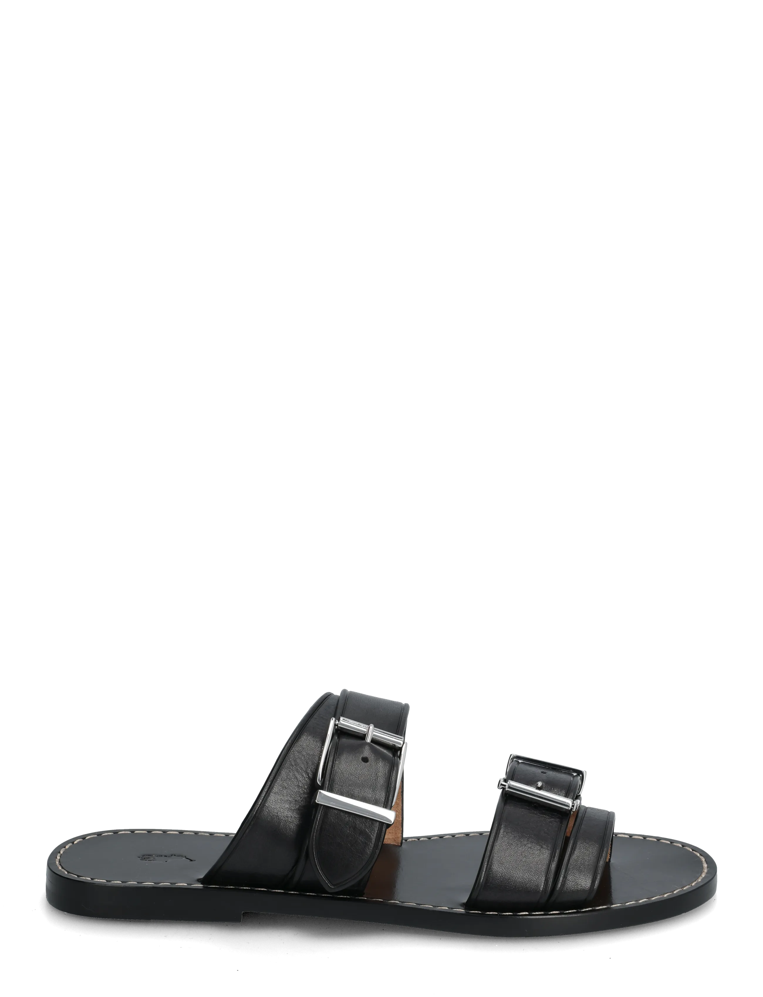 Polo Ralph Lauren - Buckle-Detail Leather Slide Sandal - flade sandaler - black - 1