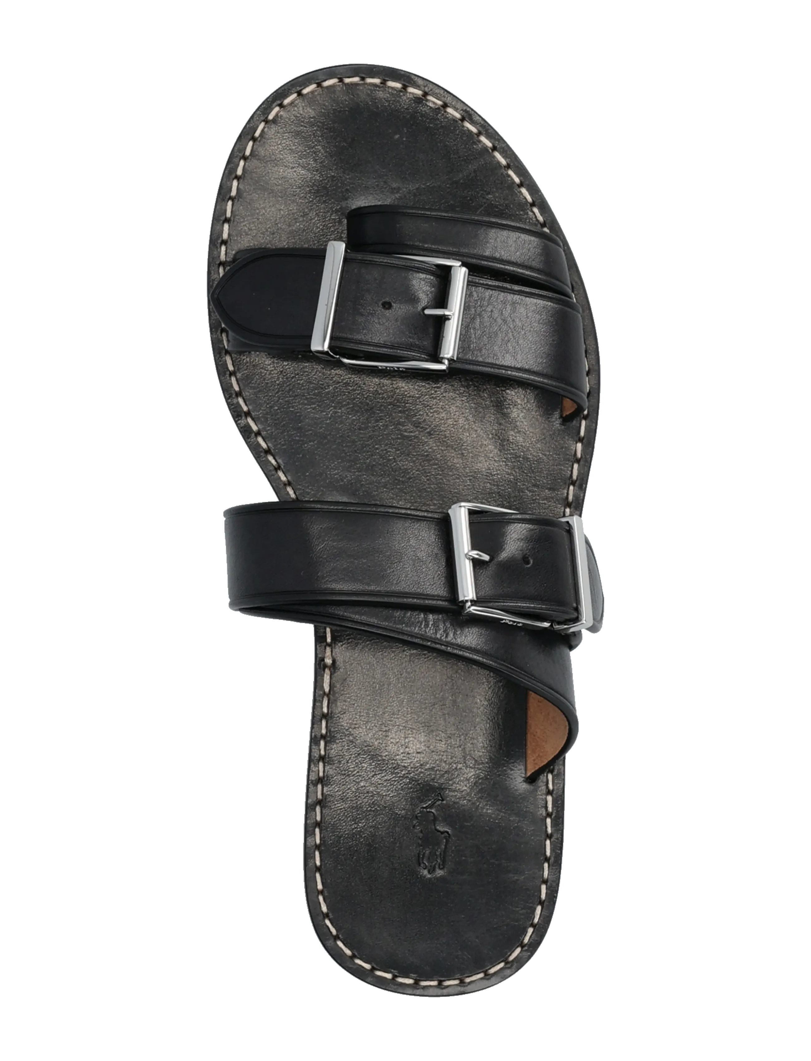 Polo Ralph Lauren - Buckle-Detail Leather Slide Sandal - flade sandaler - black - 3