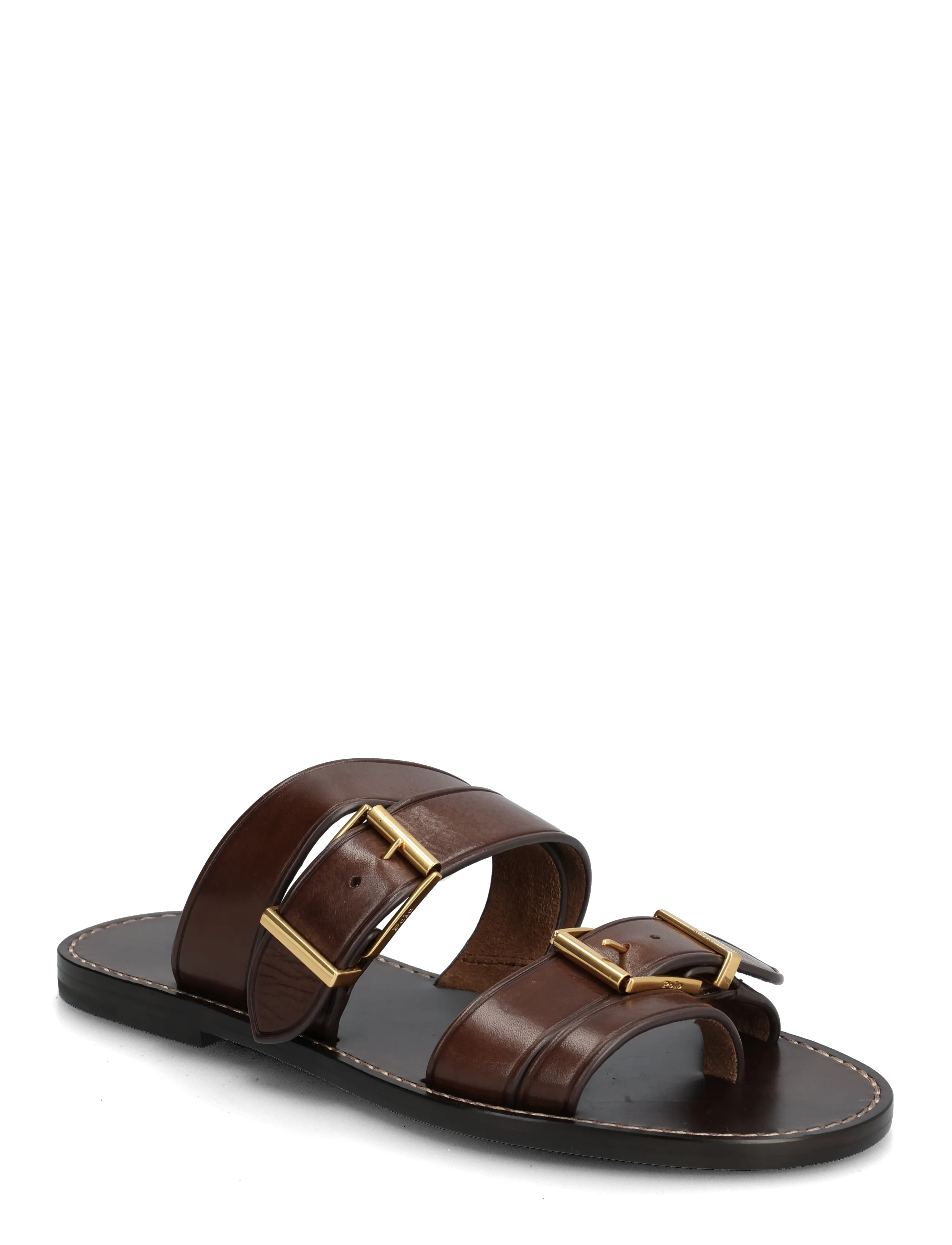 Polo Ralph Lauren Buckle-Detail Leather Slide Sandal, 37.5, Brown, Sandaler > Flade Sandals, Dame