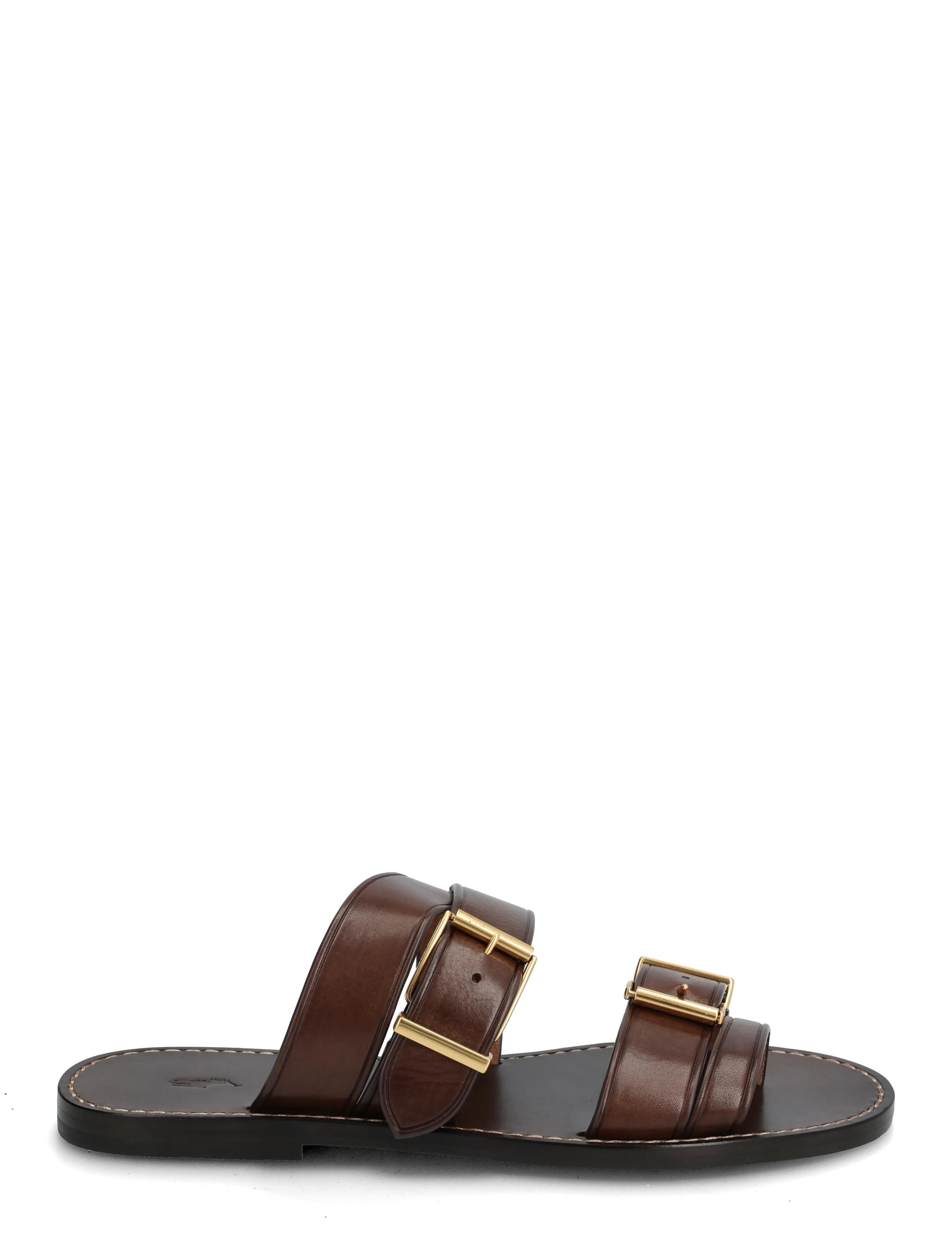 Polo Ralph Lauren - Buckle-Detail Leather Slide Sandal - sandales plates - mocha - 1